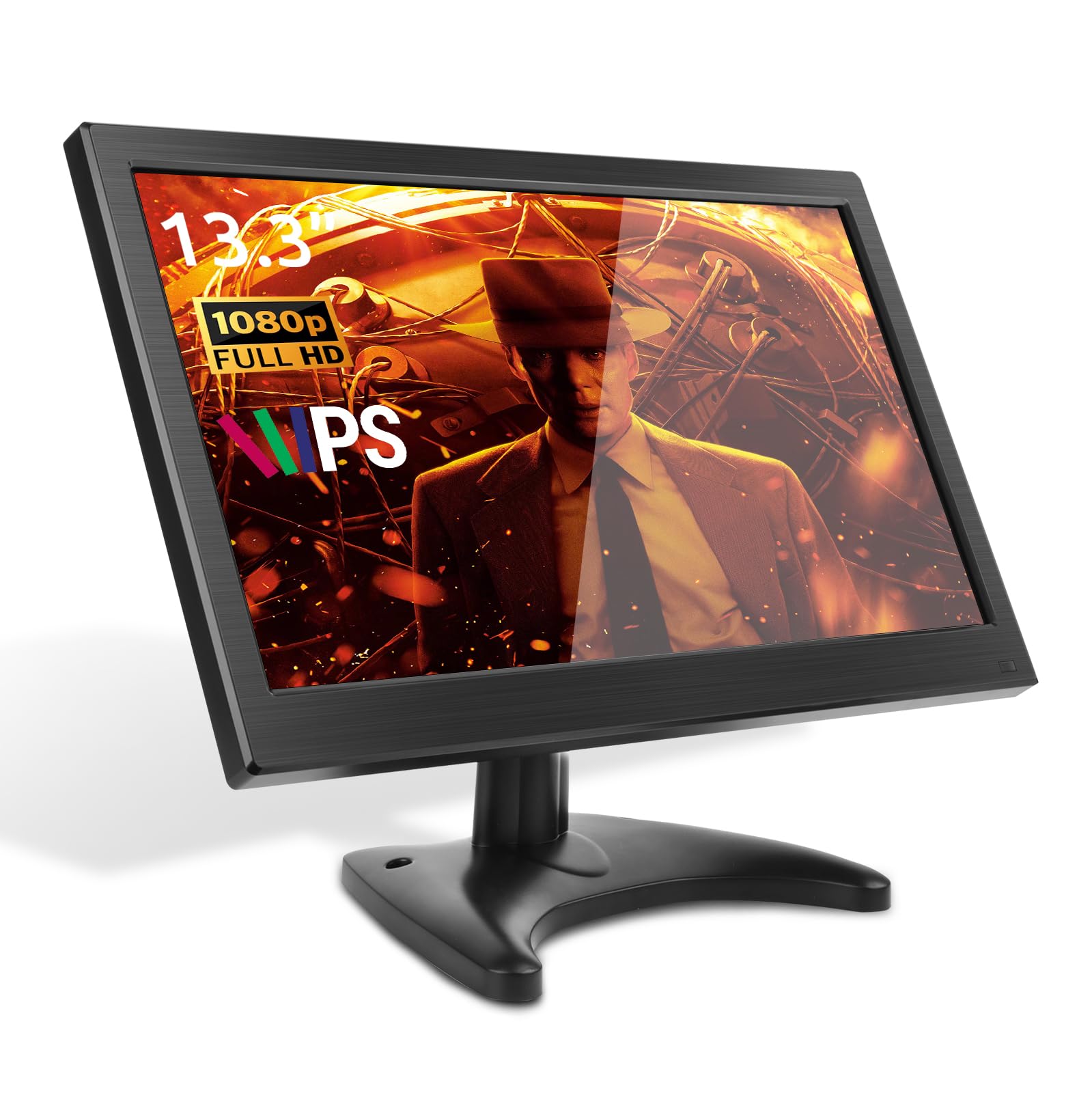 13.3 Inch IPS Portable Monitor Full HD 1080P with HDMI/VGA/AV/BNC/USB Inputs - Ideal for Laptop, Gaming, Surveillance & Rear Camera Use - 12-24V Power Supply