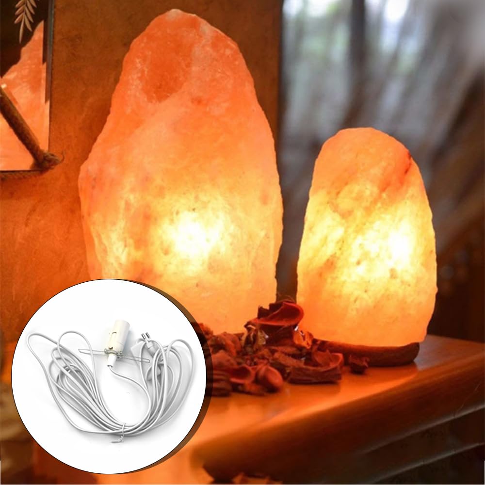 ZIGefofo 2 Pack Salt Rock Lamp Power Cord with On/Off Switch - 5m E14 Bulb Holder - White - Perfect for Himalayan Salt Lamps in Bedroom, Living Room & Kitchen Decor
