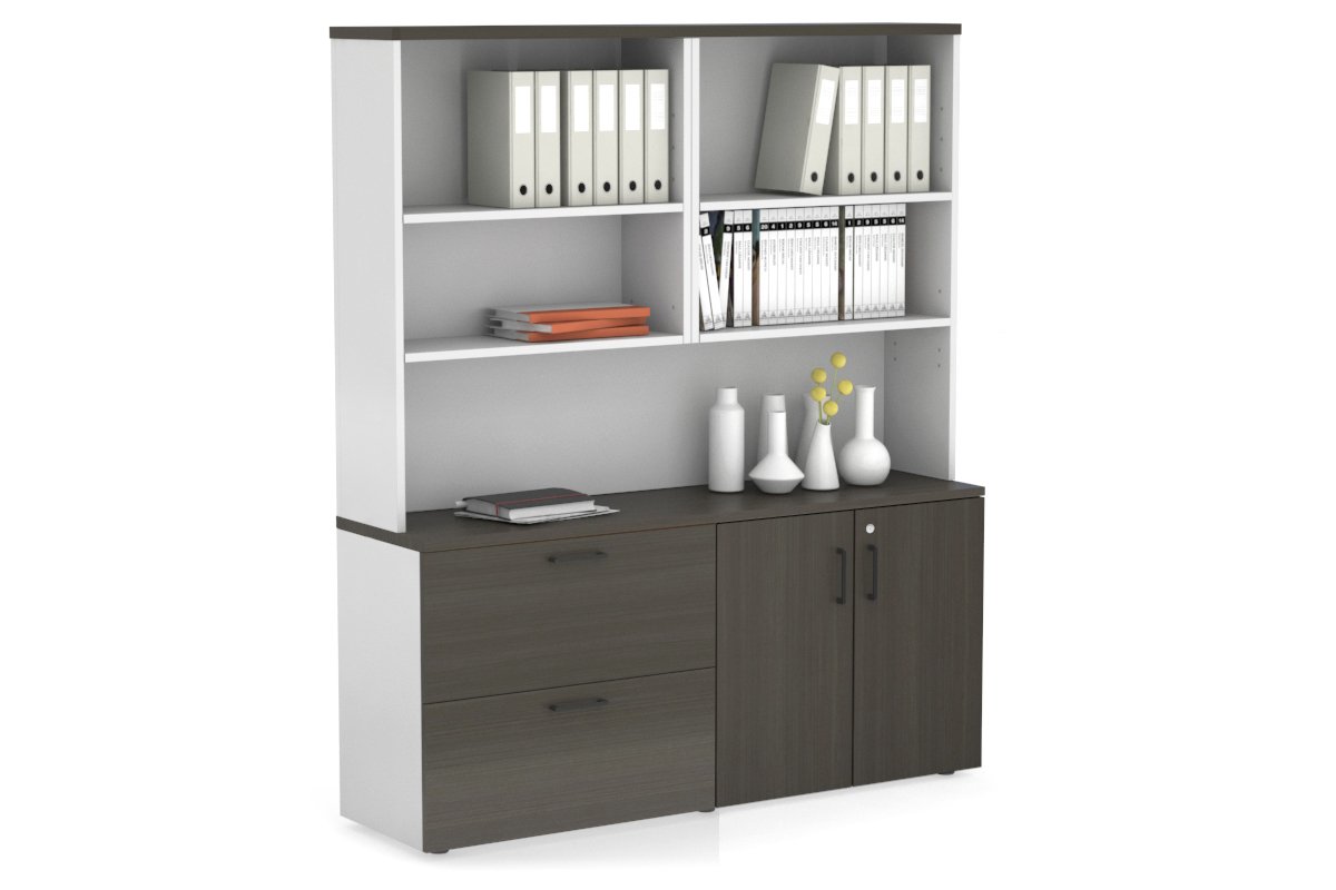 2-Drawer Lateral File Cabinet with 2-Door Storage Cupboard & Open Hutch - Office Organization & Document Storage Solution for Small Spaces