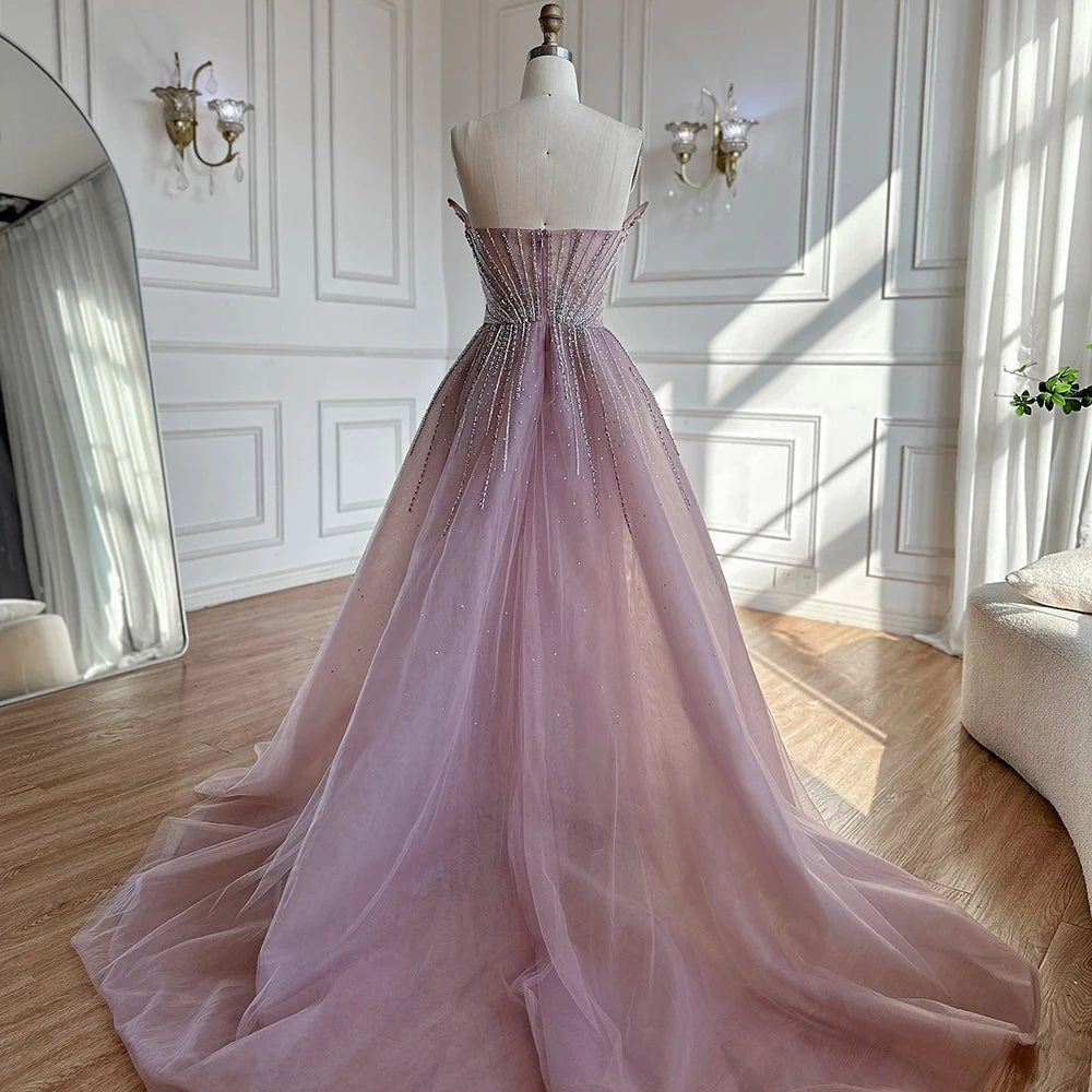 Luxury Dubai Nude Beaded Mermaid Evening Dress with Overskirt - Elegant Formal Gown for Prom, Wedding & Black Tie Events | LA72811