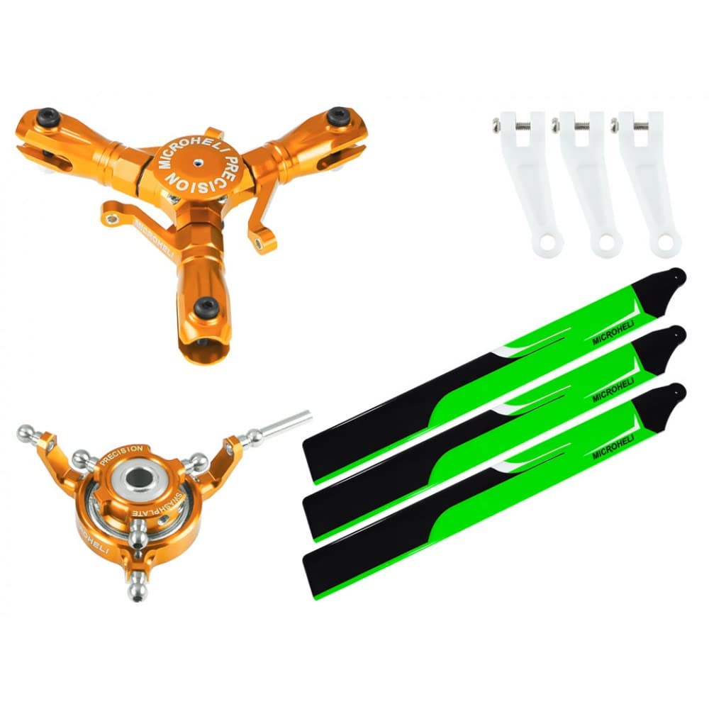 Microheli CNC Triple Green Carbon Fiber Plastic Blades Conversion Set (Gold) for Blade Infusion 180 RC Helicopter - High-Performance Upgrade for Smooth Flight & 3D Aerobatics