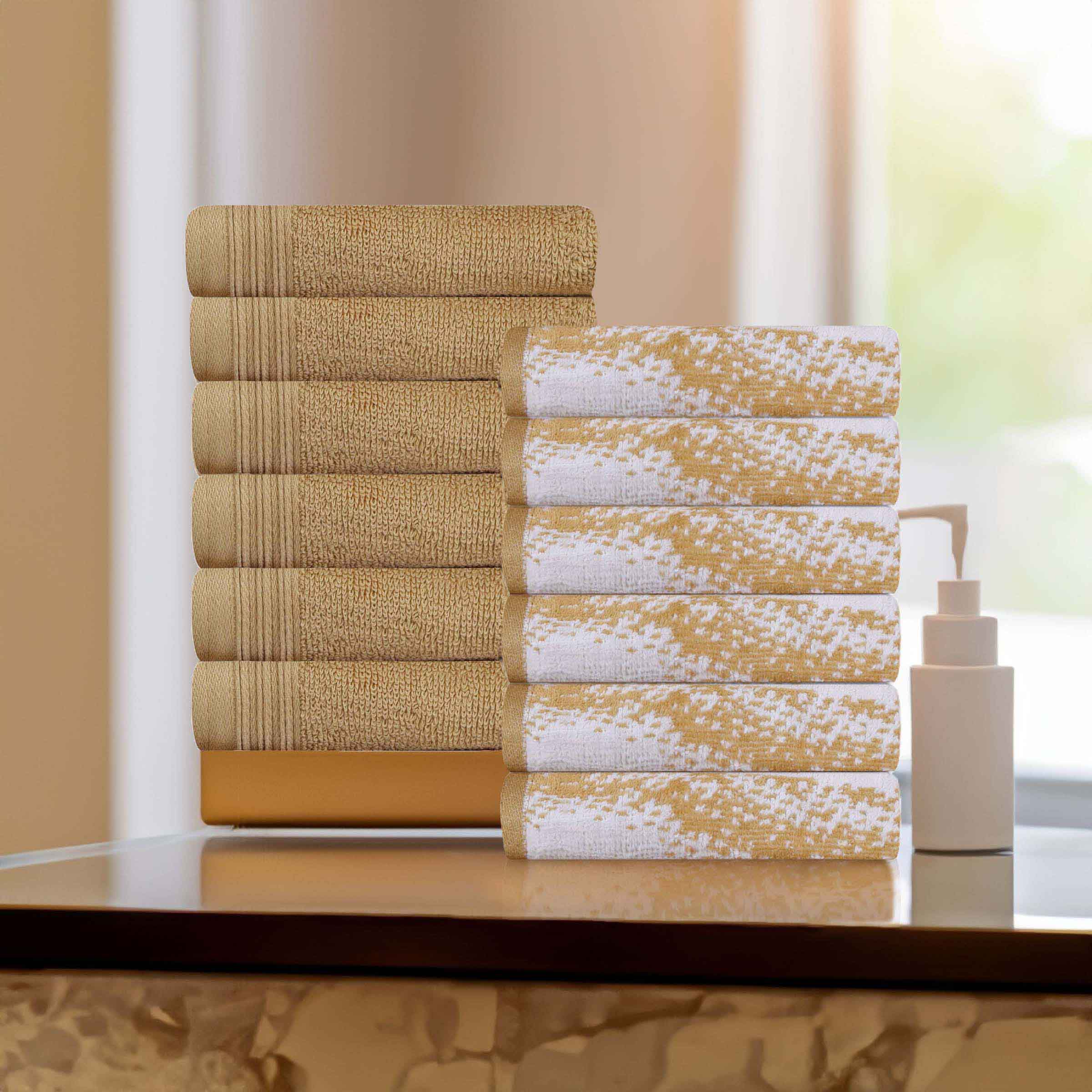 12-Pack Quick-Dry Cotton Face Towels - Solid & Marble Design for Gym, Travel, Spa, and Home Use | Soft & Absorbent Bath Towel Set