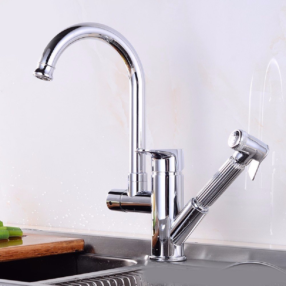 HQLCX Full Copper Revolving Kitchen Faucet - Cold and Hot Water Basin Sink Mixer Tap with Multifunction Spray for Washing Dishes, Vegetables & Fruits