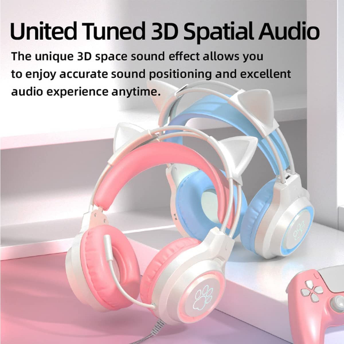 Cat Ear Gaming Headset with Removable Ears - Wired 3.5mm Headphones with Adjustable Mic, Extendable Padded Headband, Noise Cancelling & RGB Lights for Xbox/PS4/Switch/Mac/Phone (Green) - Perfect for Streamers & Gamers