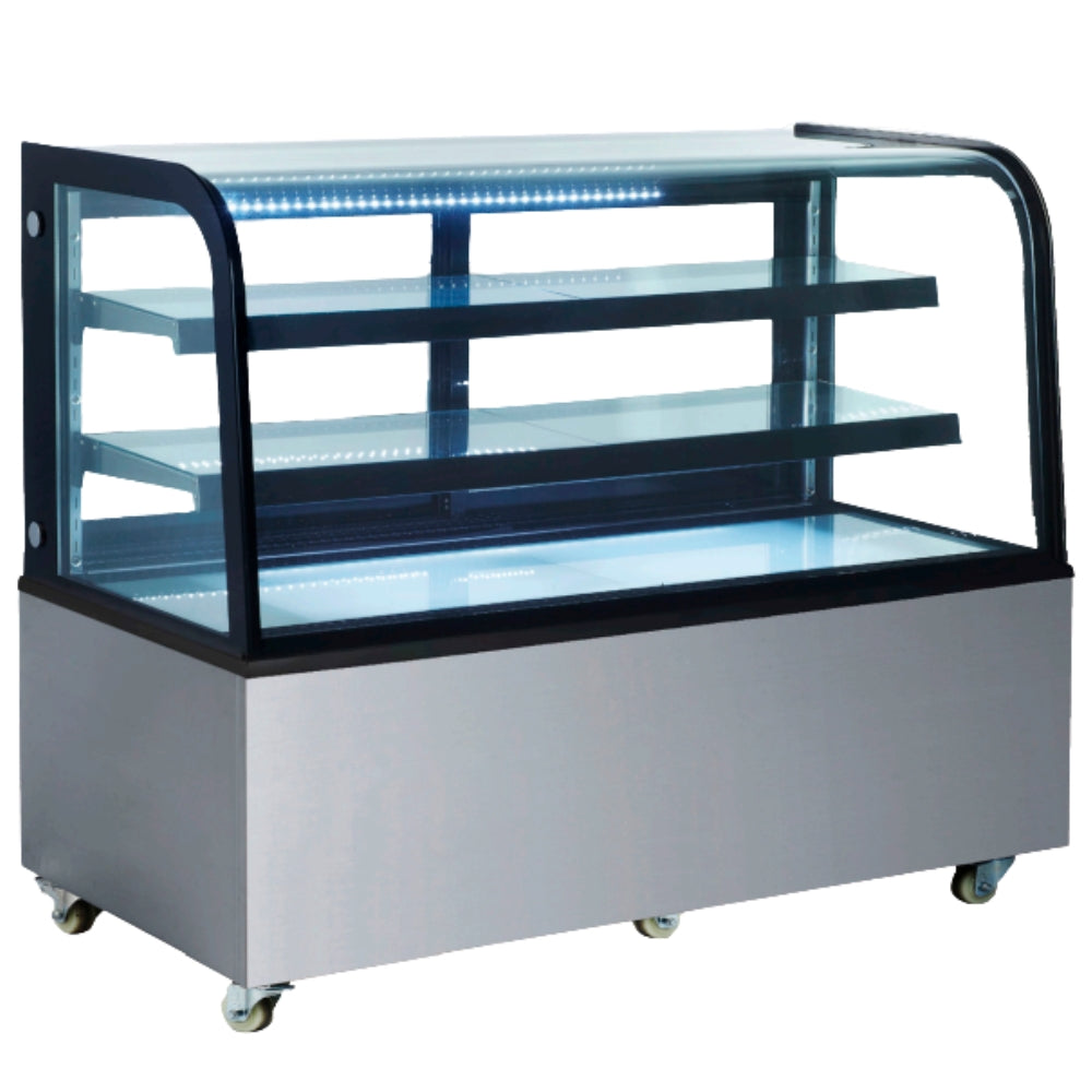 Nella 60 Inch Commercial Refrigerated Floor Display Case with Curved Glass - Perfect for Supermarkets, Delis, and Bakery Showcases