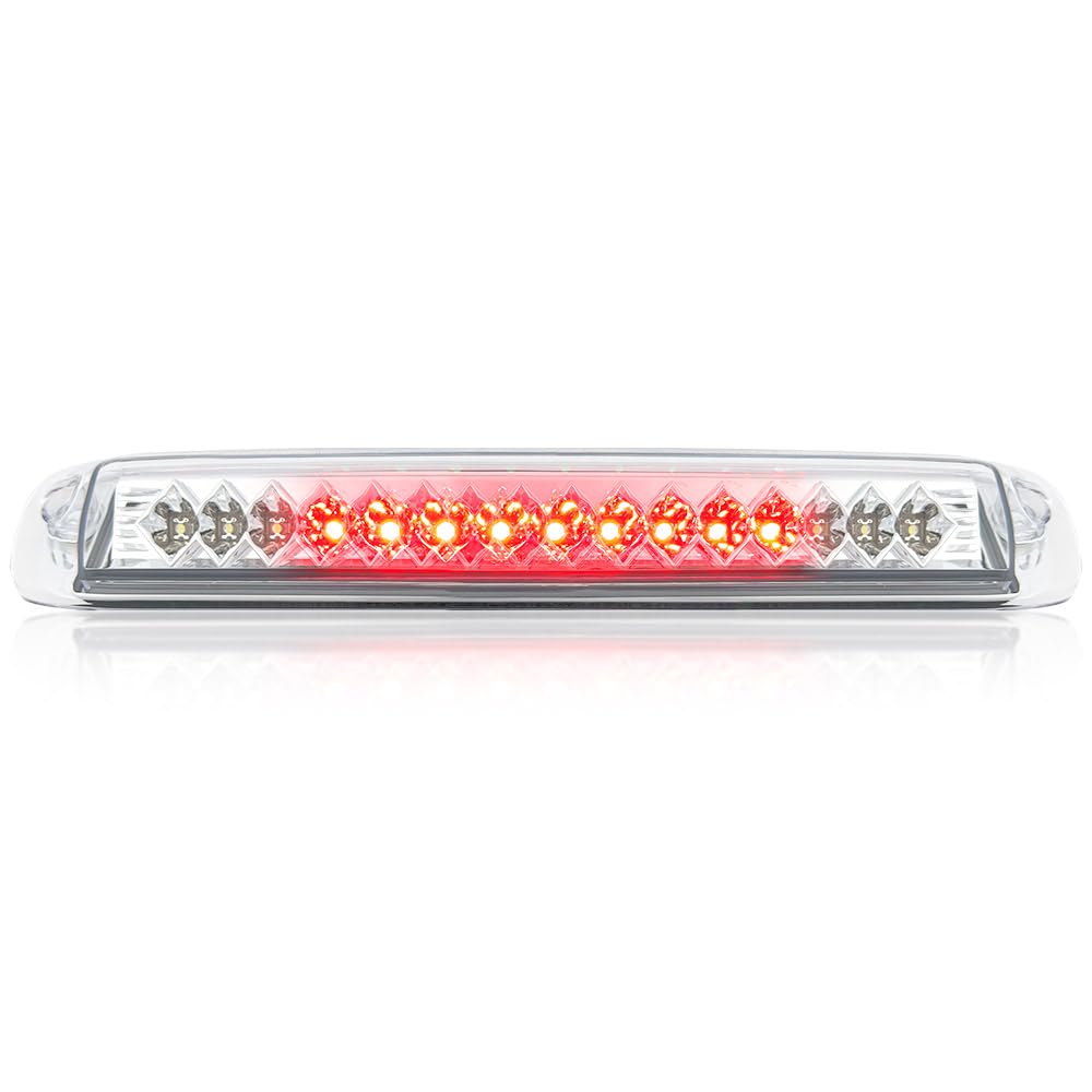 RECON Clear 3rd Brake Light Kit with Red & White LED Lights - Compatible with 1999-2006 GMC Sierra & Chevy Silverado 1500/2500/3500 Models - Clear Lens for Enhanced Visibility & Style - Perfect for Truck Upgrades & Nighttime Safety