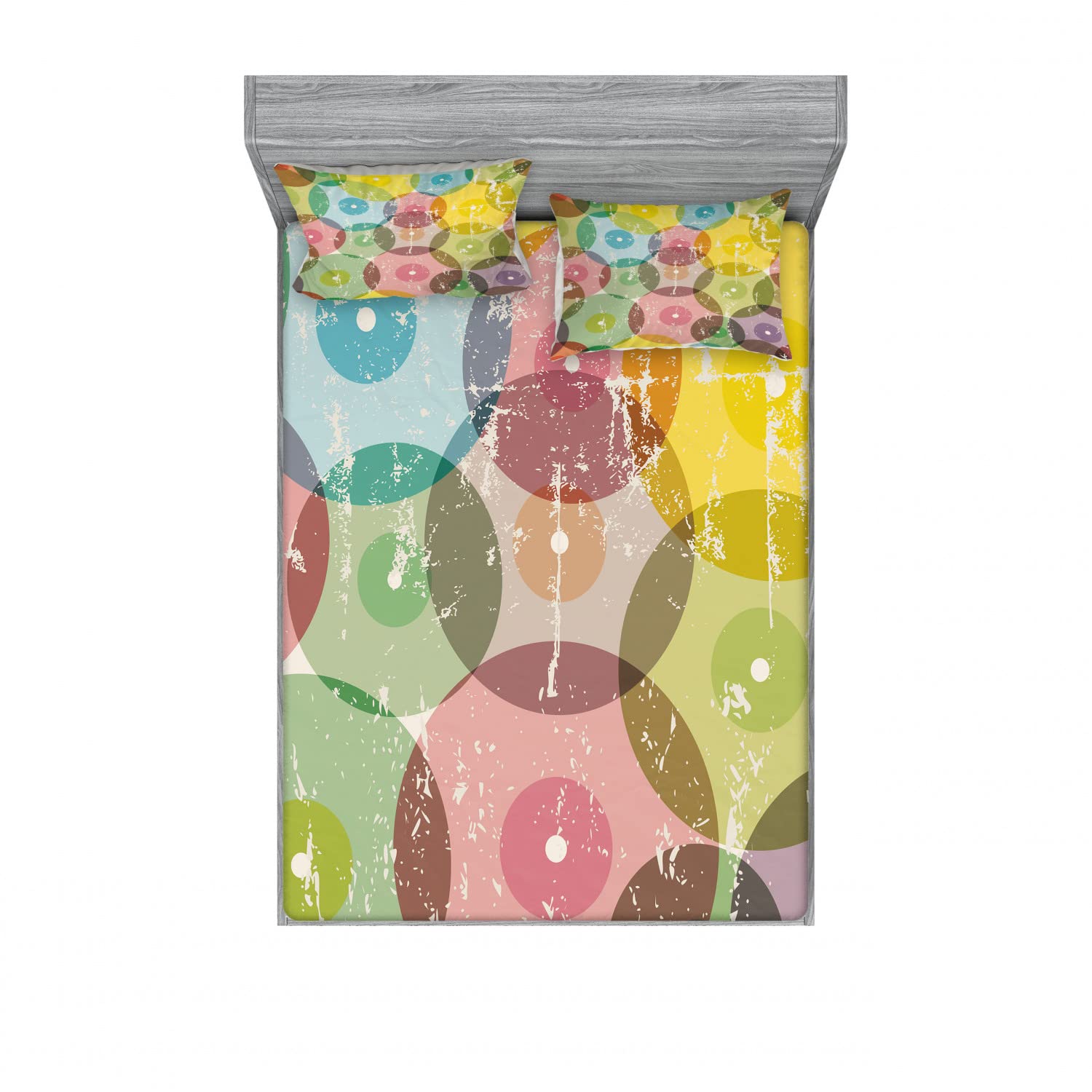 Vintage 2-Pack Queen Size Fitted Sheet & Pillow Sham Set - Rainbow Geometric Pattern 4-Piece Bedding Decor (2 Fitted Sheets + 4 Pillow Covers) | Multicolor Bohemian Style for Bedroom, Guest Room & Dorm Decor