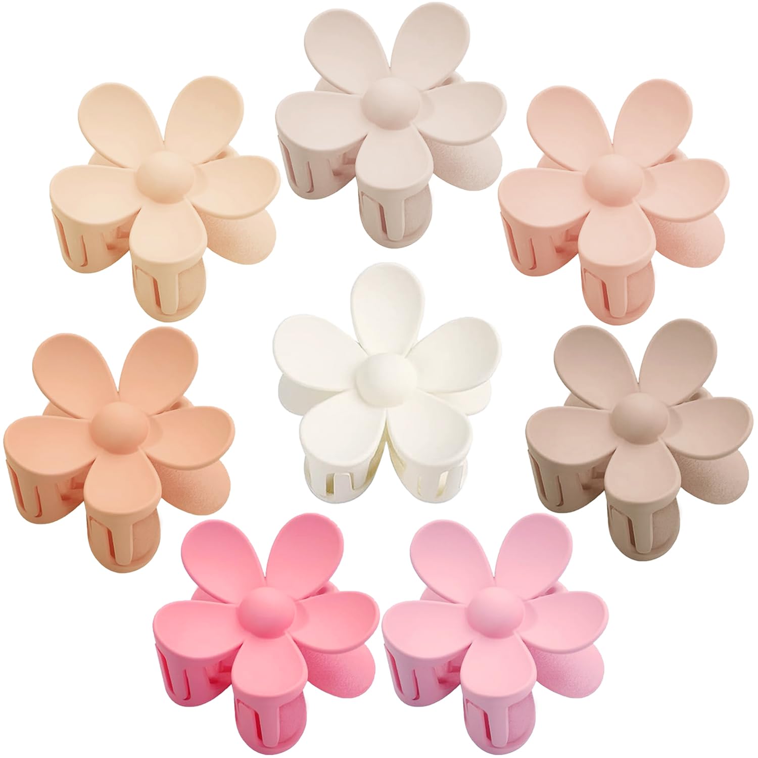 8PCS Large Flower Hair Clips for Women & Girls - Strong Hold Non-Slip Claw Clips for Thick/Thin Hair - Matte Daisy Jaw Clamps Hair Accessories in 8 Colors - Perfect for School, Work, Parties & Everyday Styling