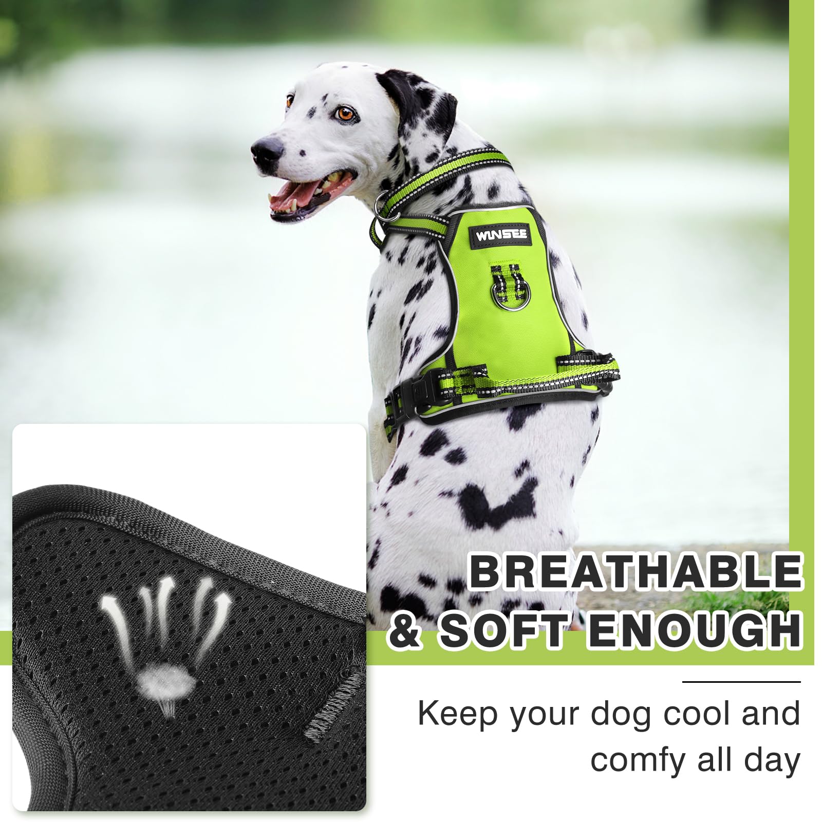 WINSEE No Pull Dog Harness - Adjustable Reflective Pet Vest with Front & Back Leash Clips for Small Medium Large XL Dogs - Easy Control Handle for Walking - Perfect for Outdoor Adventures & Nighttime Safety