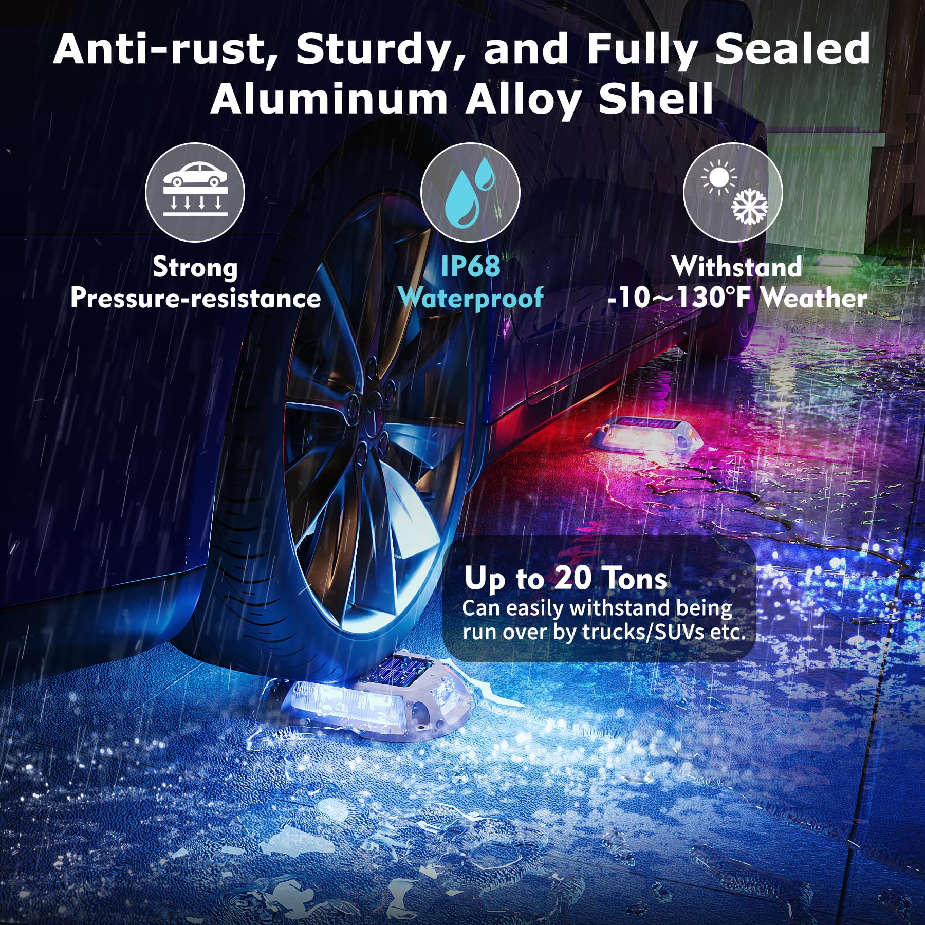 12Modes Multicolor Solar Driveway Lights - IP68 Waterproof Marine Dock Lights with 4Way LED Markers - Aluminum Alloy Boat & Deck Lighting - RGB Pathway Lights for Garden, Yard, Walkway [12Pack]