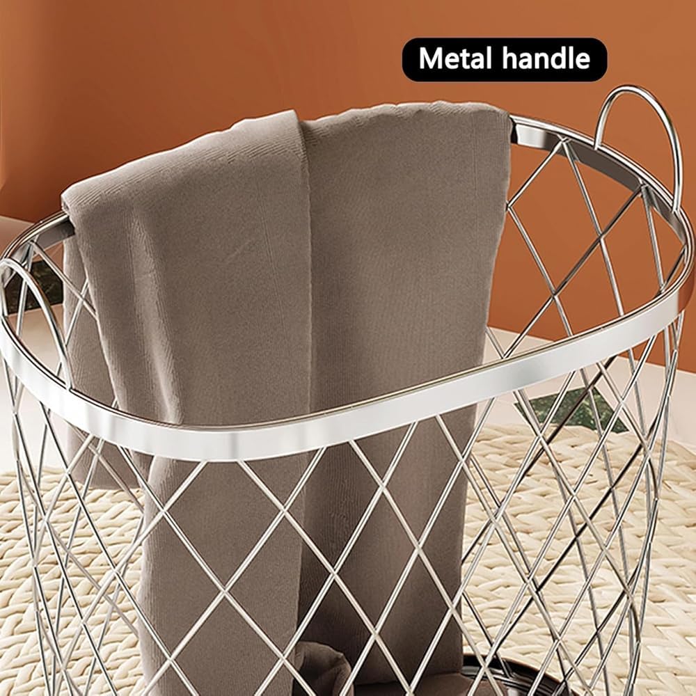 360° Rolling Laundry Hamper with Mesh Metal & Iron Frame - Foldable Dirty Clothes Hamper Basket with Wheels for Bathroom, Bedroom, Closet or Kids Toy Storage Organizer - Perfect for Home, Dorm & Apartment Use