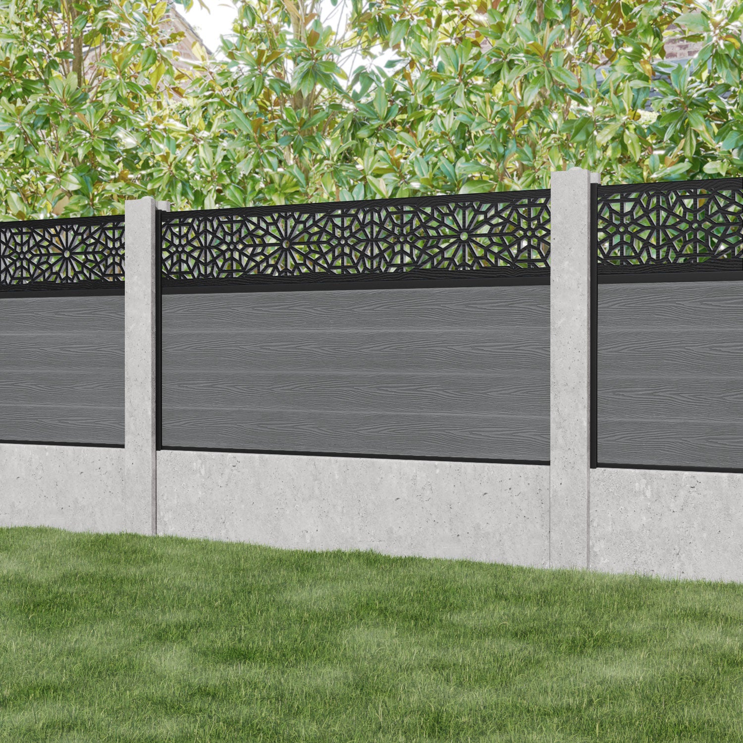 Classic Alnara Fence Panel - Mid Grey - Fits Existing Concrete Posts - Perfect for Backyard Privacy & Garden Security