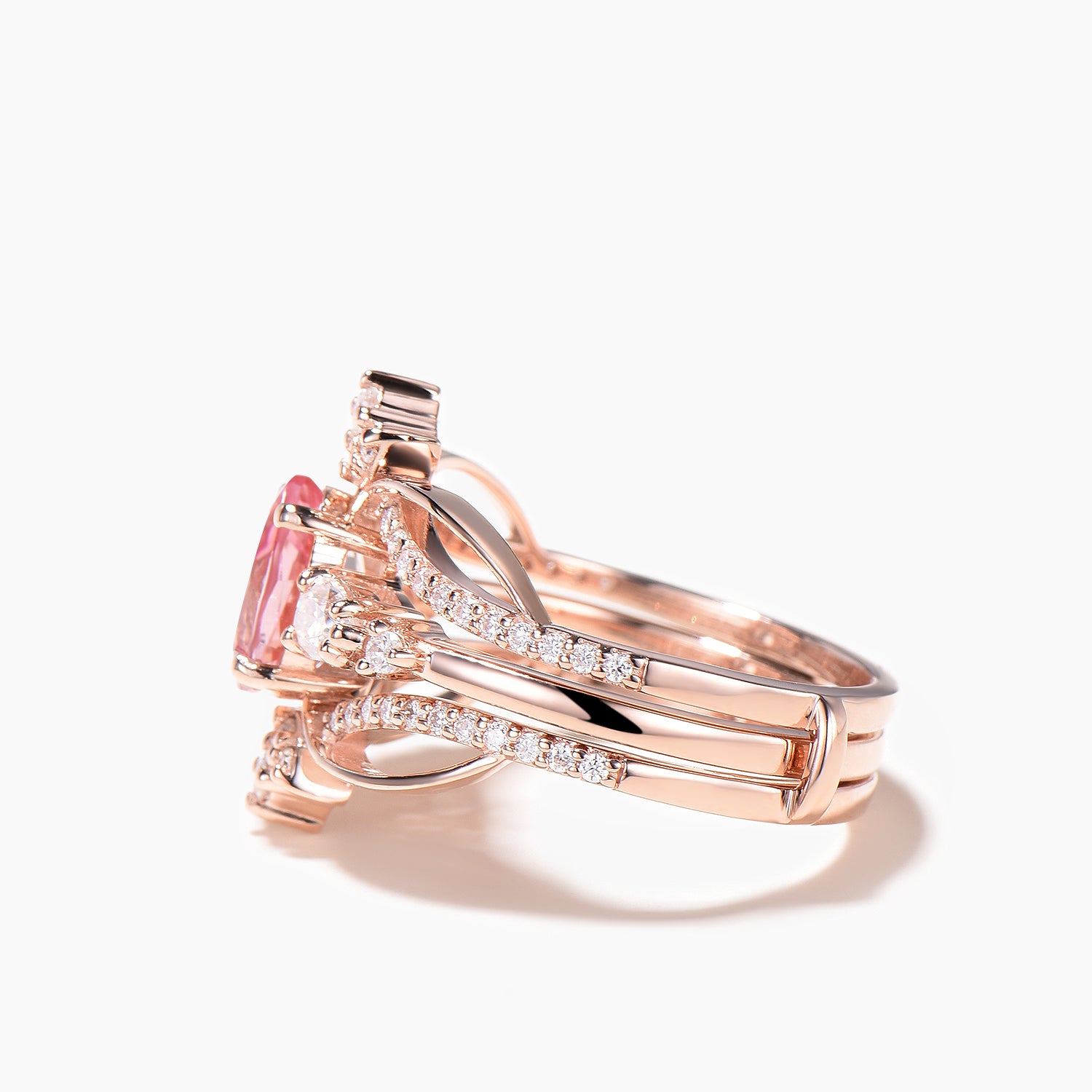 Oval Padparadscha Sapphire & Moissanite Engagement Ring Set - Bridal Wedding Band Enhancer for Women | Perfect for Proposals, Anniversaries & Special Occasions
