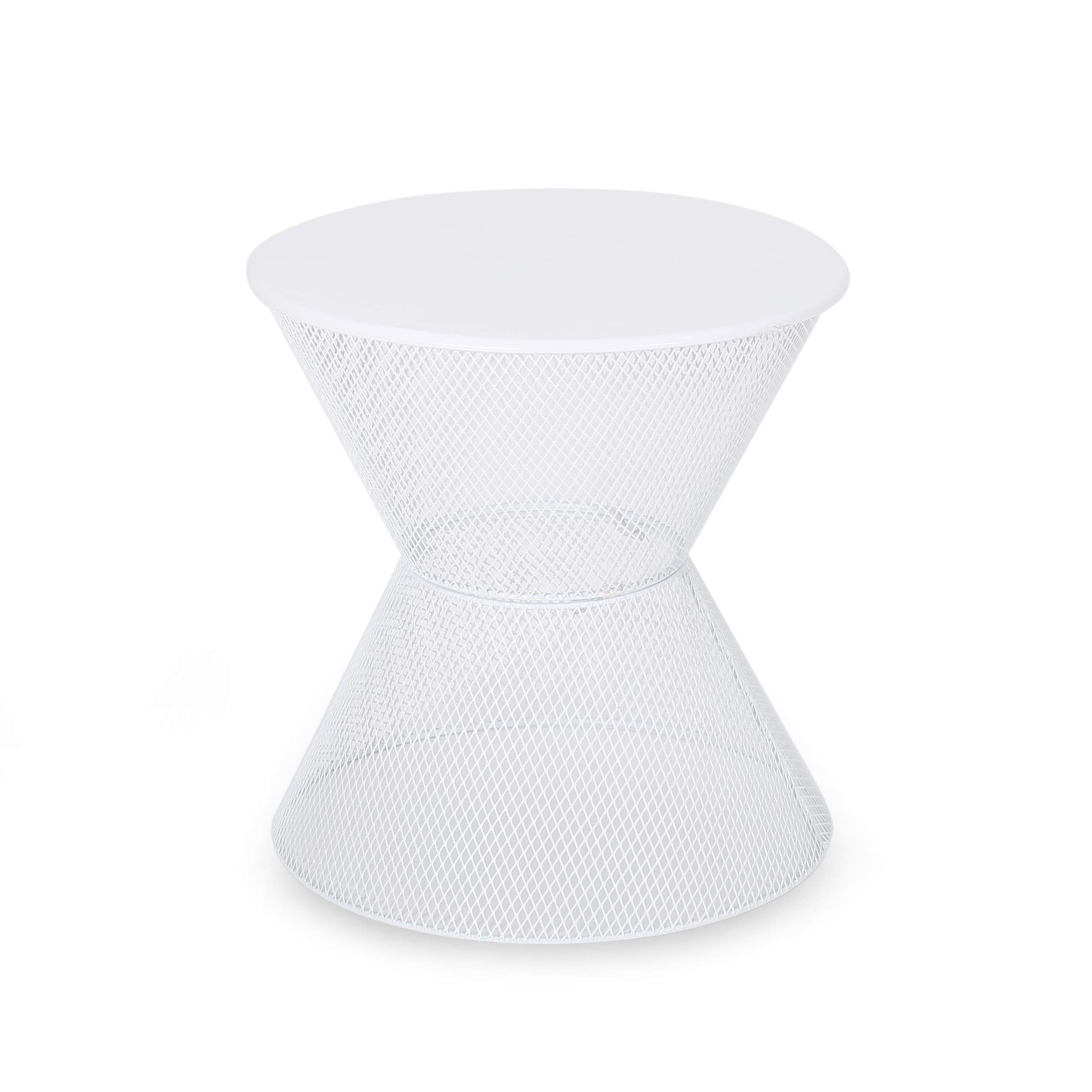 Modern Outdoor Iron Side Table - Matte White Finish, Durable & Weather-Resistant for Patio, Garden, or Poolside Decor