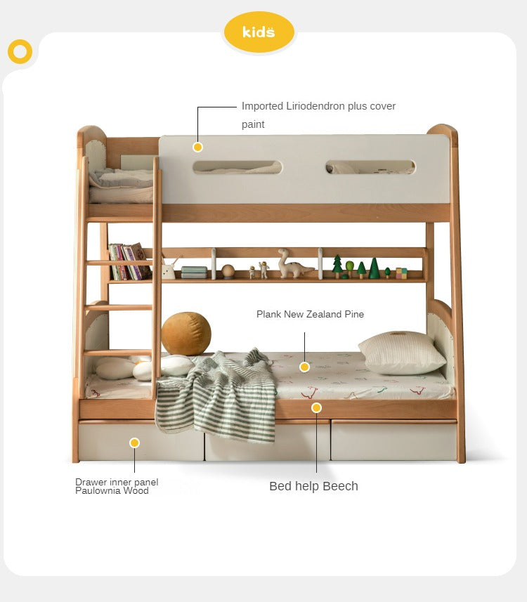 Solid Wood Poplar Kids Bunk Bed with Ladder & Guardrail - Space-Saving Multifunctional Loft Bed for Small Rooms, Dorms & Shared Kids Bedrooms