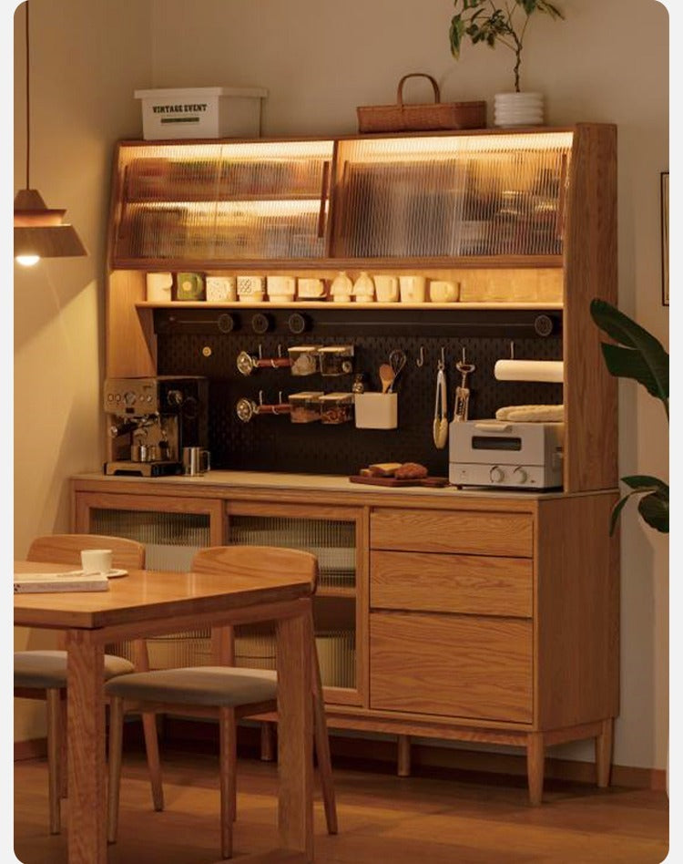 Oak Solid Wood Large Capacity Storage Sideboard - Rustic Buffet Cabinet for Dining Room, Living Room & Entryway Storage