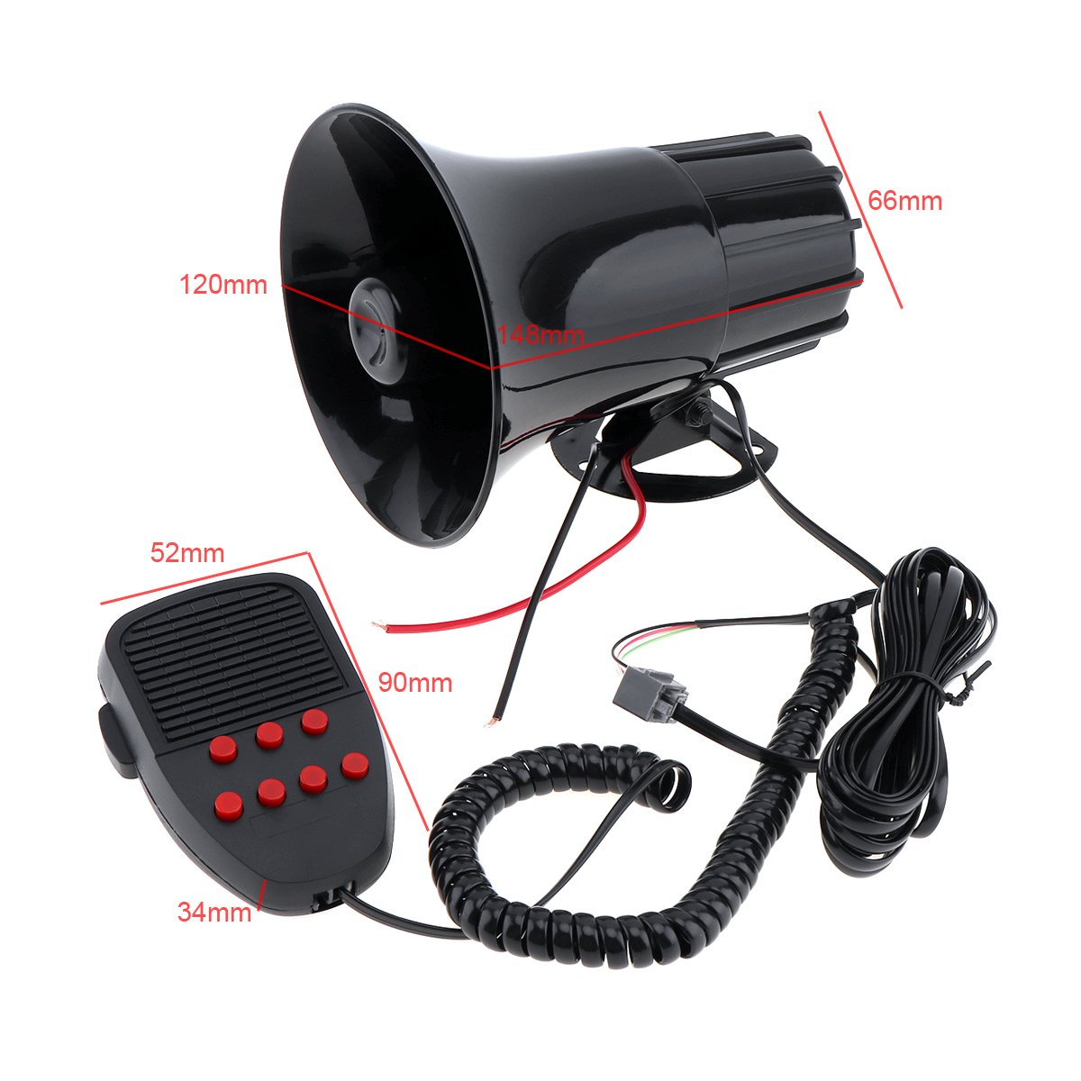 12V 100W Loud 105dB Wired Alarm Siren Horn with MIC - 7 Sound Modes for Cars, Trucks & Emergency Vehicles | Perfect for Security Alerts, Safety Warnings & Emergency Situations