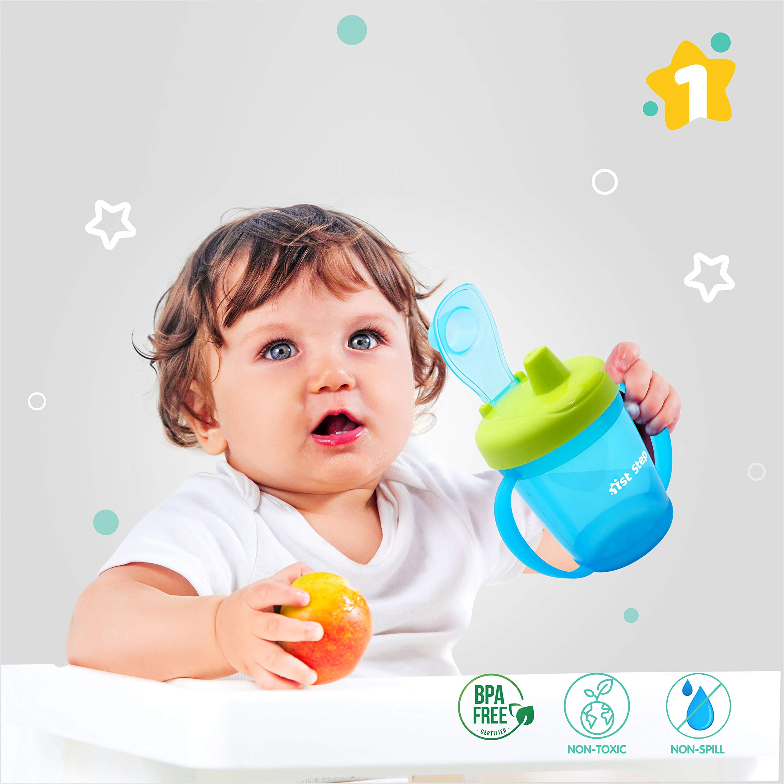 1ST STEP 250ml BPA-Free Hard Spout Sipper Cup - Leak Proof Toddler Water Bottle for Boys & Girls (Blue) - Ideal for School, Travel, and Outdoor Activities