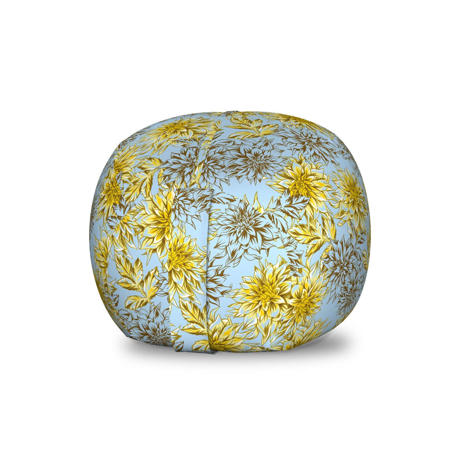 Ambesonne Floral Storage Toy Bag Chair - High Detail Fluffy Yellow Dahlias Stuffed Animal Organizer, Washable Small Size Pale Blue & Yellow - Perfect for Kids' Room, Nursery Organization & Toy Storage