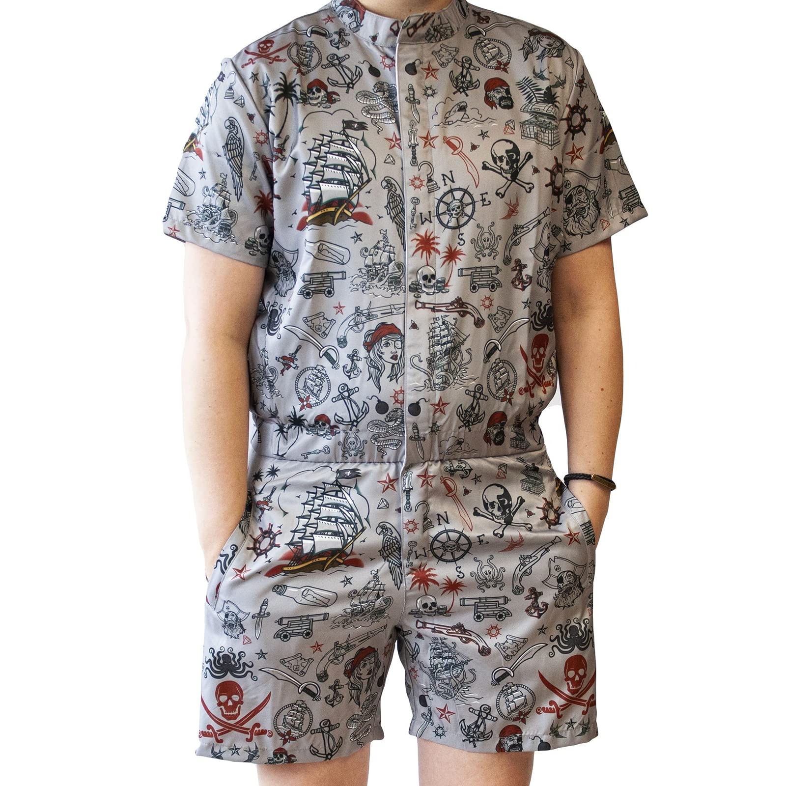 Funny Guy Mugs Men's Romper Jumpsuit - Premium Adult One-Piece with Zippered Pockets for Parties, Costumes & Casual Wear