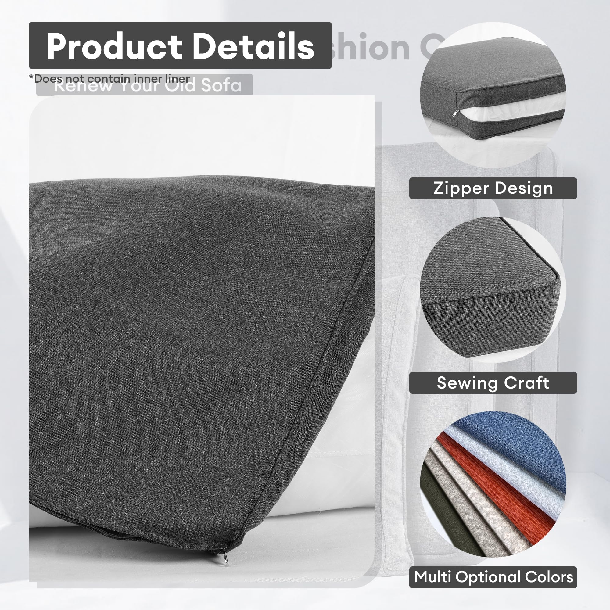 Waterproof Outdoor Patio Cushion Covers - 4 Pack Black Zippered Covers for Sofa, Chair, Loveseat & Garden Furniture | All-Weather Protection for Deck, Poolside & Backyard Seating