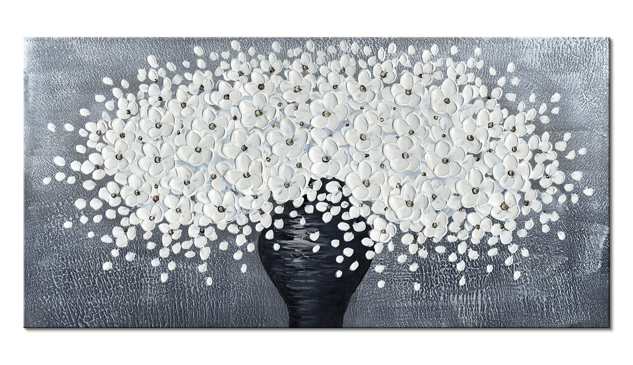 Yuegit Blossoming Flower Canvas Wall Art - Modern 3D Abstract Painting for Living Room, Bedroom & Office Decor - Ready to Hang 24x48 Inch - Perfect for Home Decor, Housewarming Gifts & Interior Design