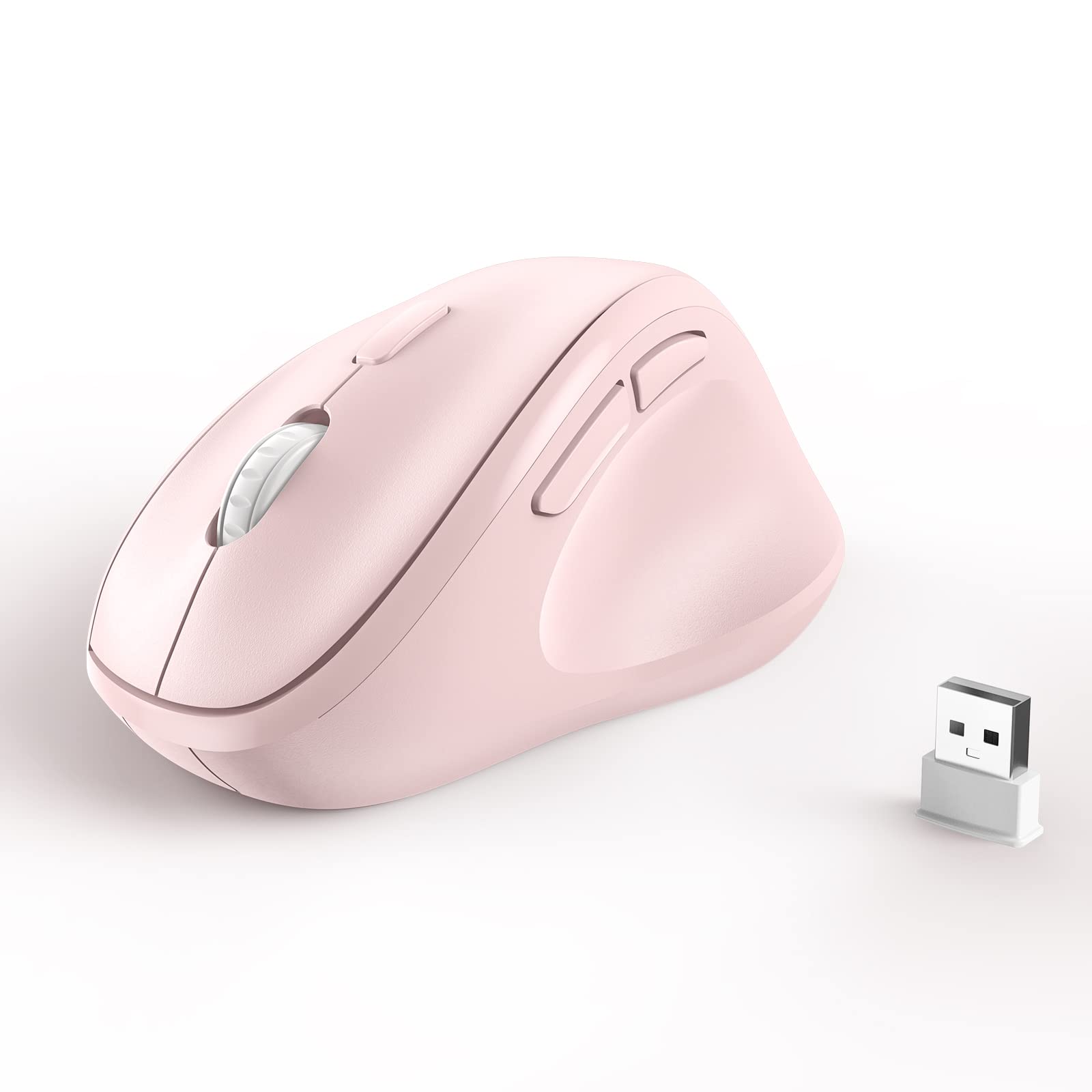 Ergonomic Wireless Mouse with USB Receiver - Pink, Comfortable & Portable for PC, Laptop, Desktop - Perfect for Office Work, Gaming & Travel Use