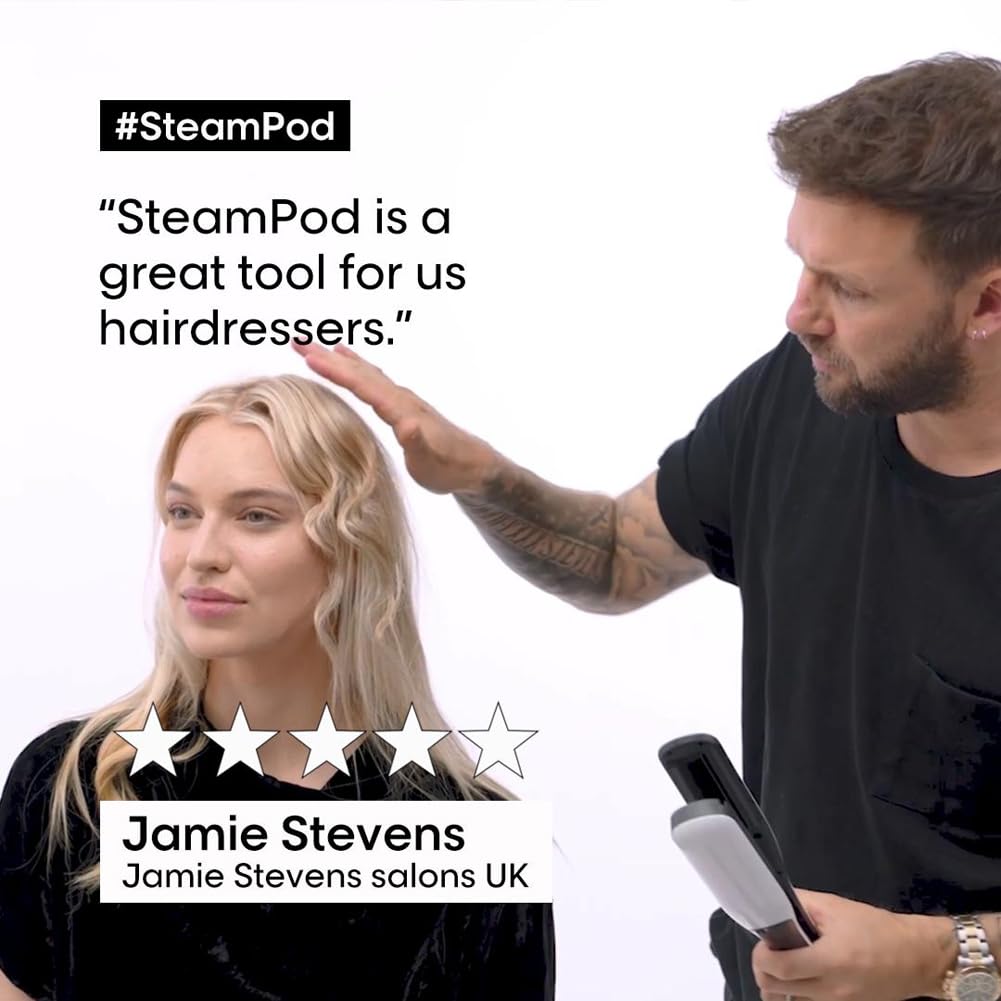 L'Oréal Professionnel SteamPod 3 Hair Straightener & Styling Iron with Steam Technology for All Hair Types (UK Plug) - Salon-Quality Smoothing & Frizz Control at Home