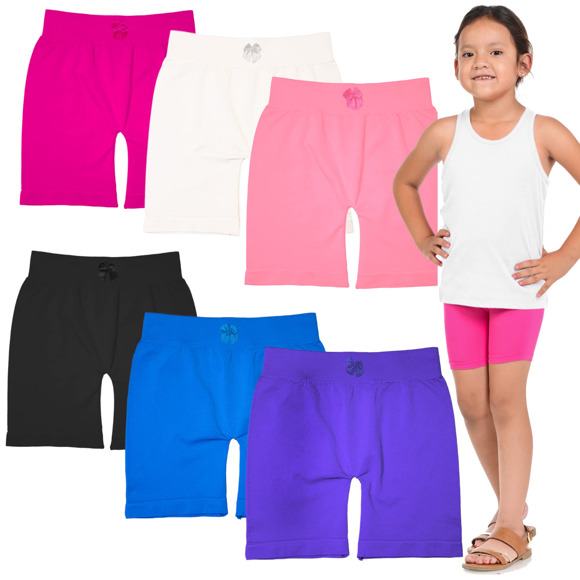 6/12 Pack Girls Dance Bike Shorts - Soft Spandex Under Dress Shorts for Playground, Sports, Skirts - Perfect for Ballet, Gymnastics & Everyday Play