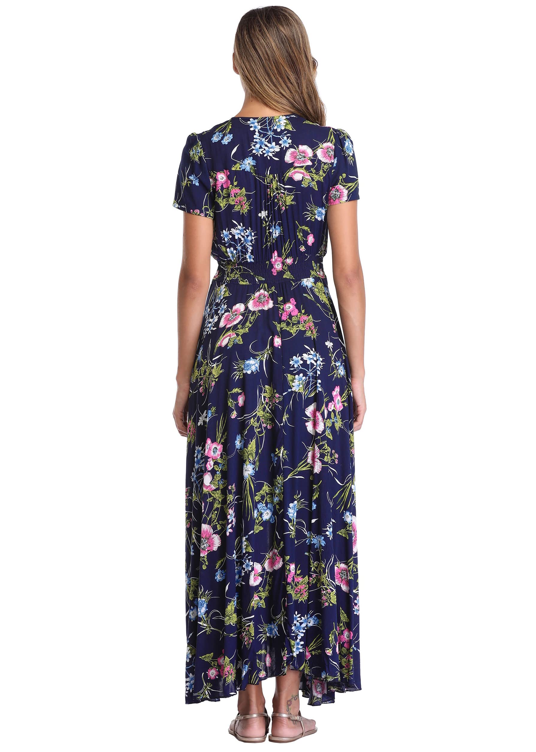 Ferrendo Women's Floral Maxi Dress - Button Up Split Front, Flowy Bohemian Summer Dress for Beach, Party & Vacation | Lightweight Casual Sundress for Outdoor Events