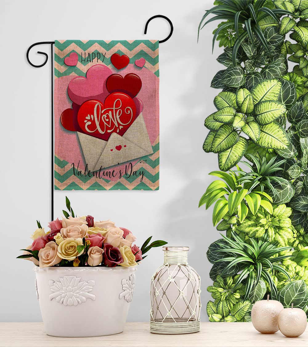 Valentine's Garden Flag Set with Stand - Romantic Heart Couple Decor for Yard & Home - Made in USA