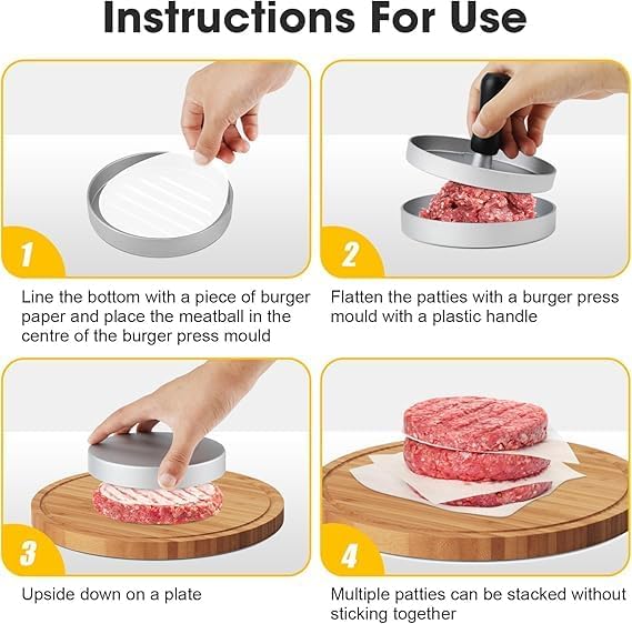 JIARKA Aluminum Alloy Non-Stick Burger Press - Hamburger Patty Maker for Beef, Cheese & Veggie Burgers | Perfect for BBQ, Backyard Grilling & Home Kitchen Use