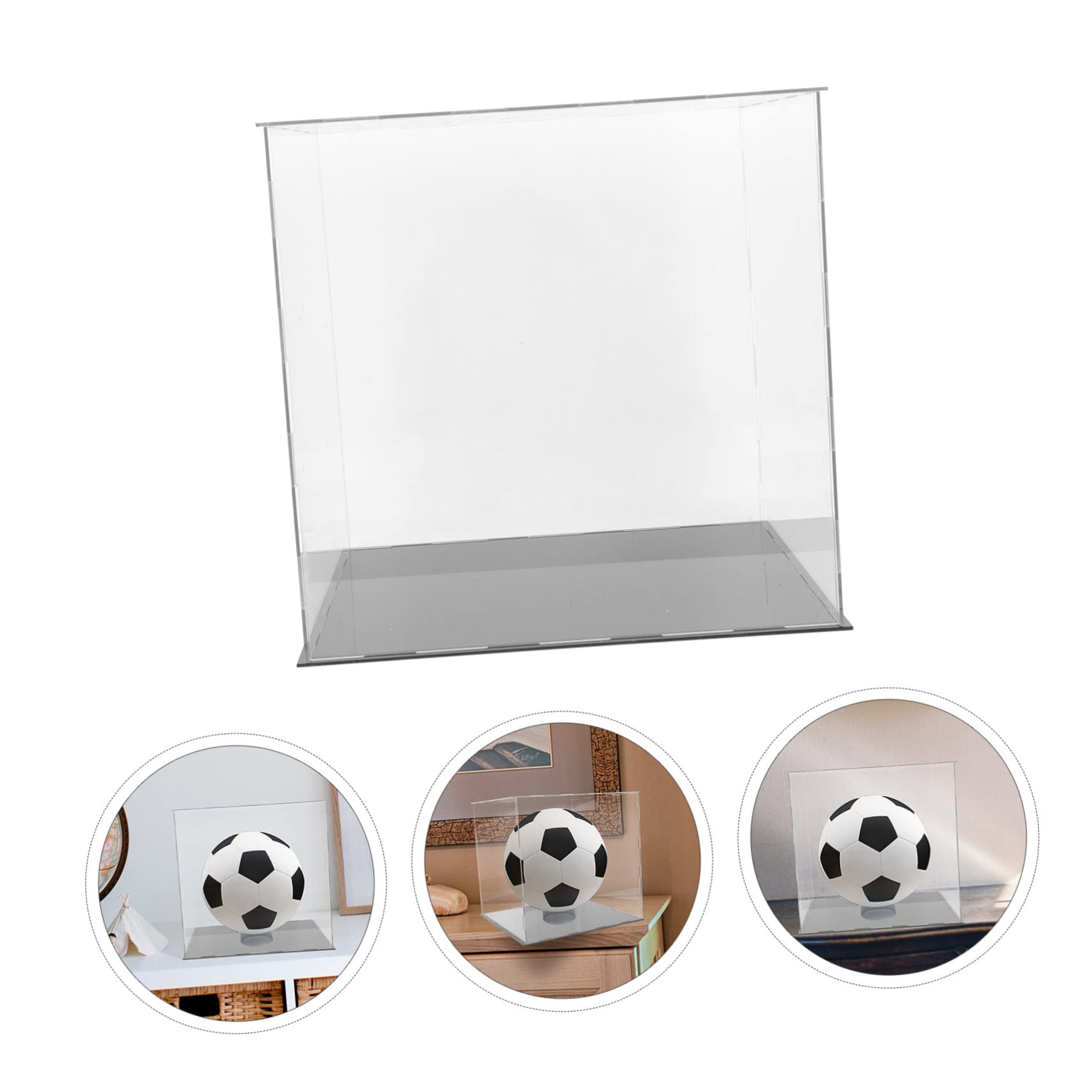 VANZACK 3-Piece Acrylic Display Case Set for Football, Soccer & Basketball - Clear Glass Trophy Box with Stand for Collectibles, Awards & Memorabilia - Perfect for Home, Office & Sports Fan Decor