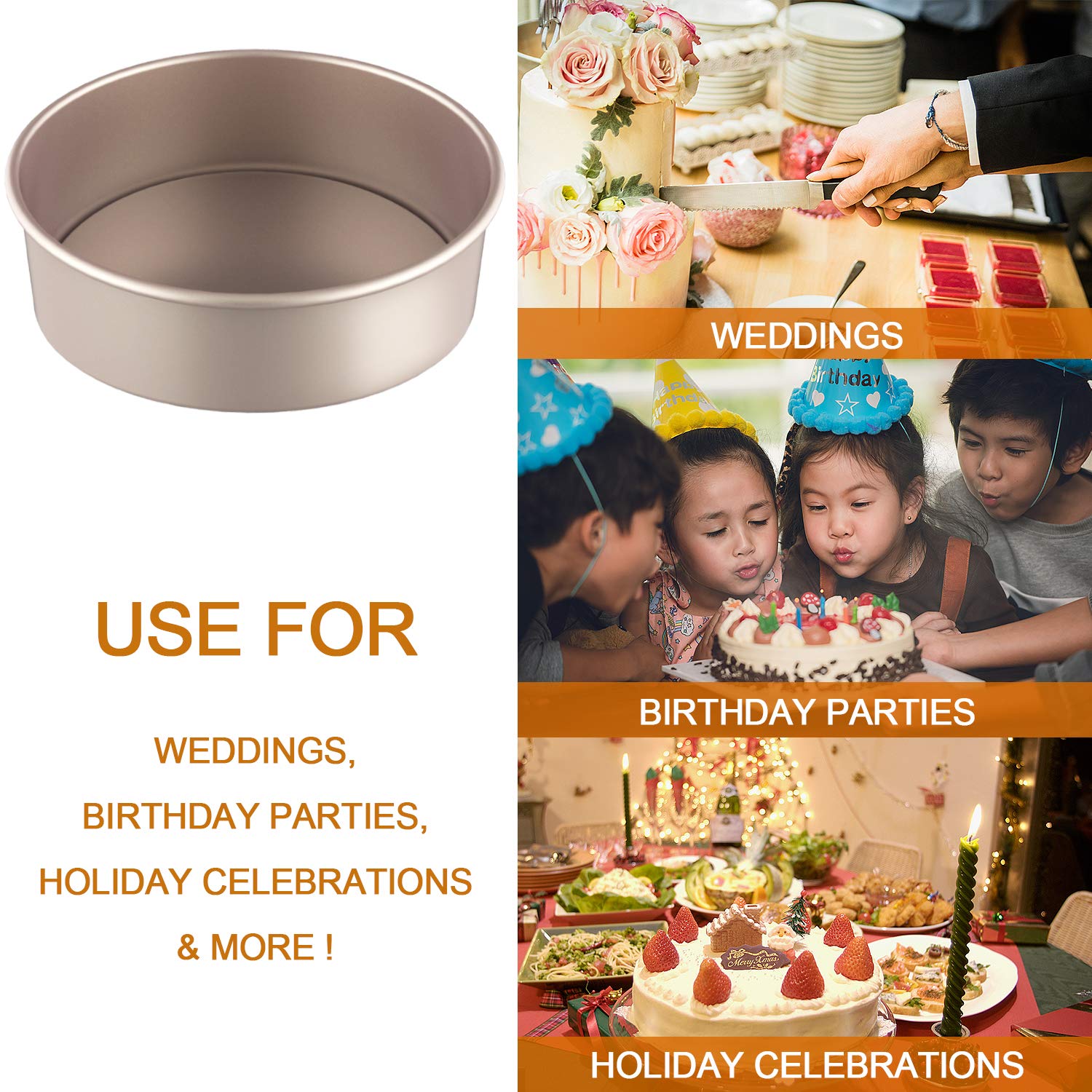 CHEFMADE 8-Inch Round Cake Pan with Removable Bottom - Nonstick Quick Release Coating for Chiffon Cakes - Perfect for Oven Baking, Instant Pot & Home Baking - Ideal for Birthday Cakes, Wedding Desserts & Party Treats