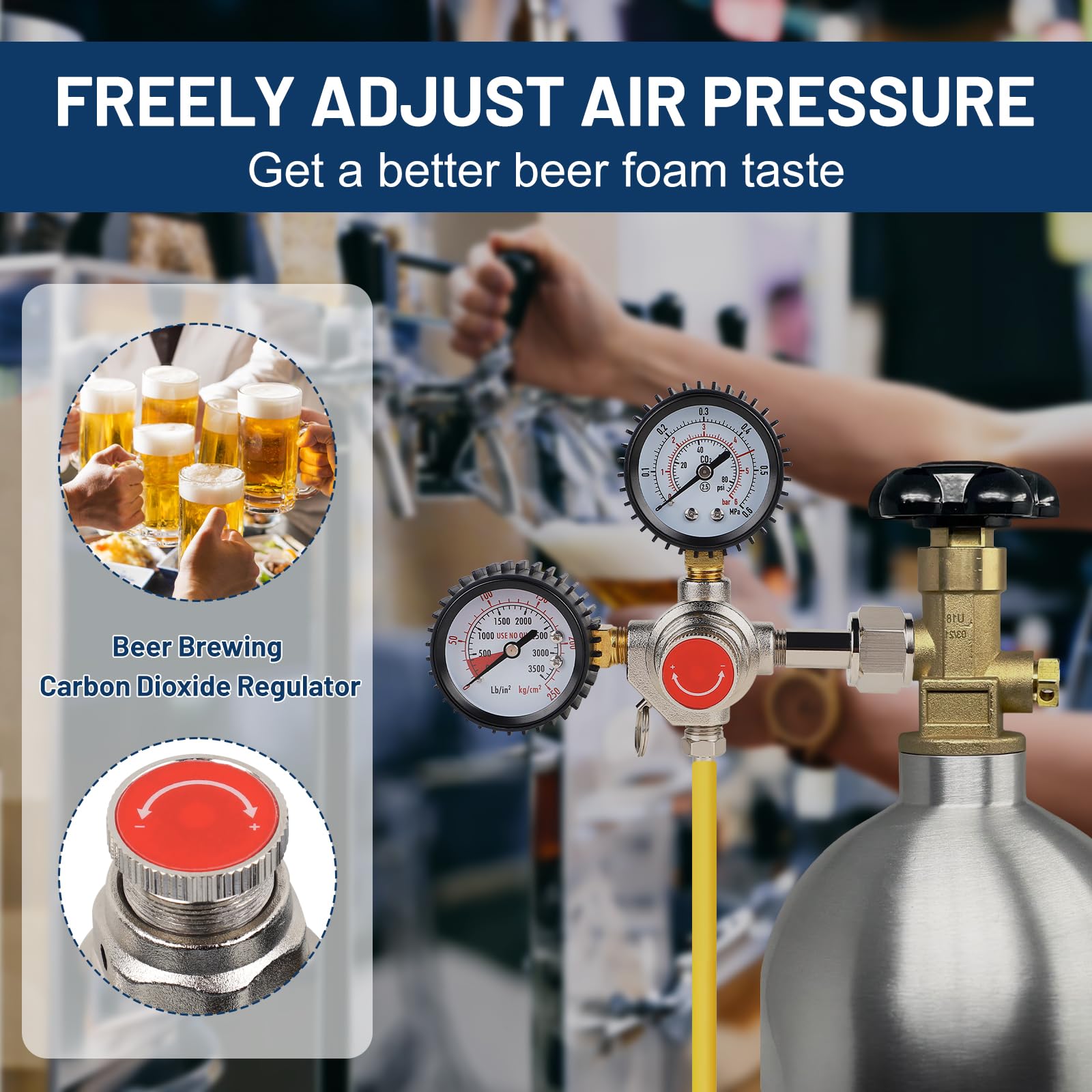 CPROSP CO2 Pressure Regulator for Beer Keg, Dual Gauge CO2 Gas Regulator with W21.8 Connection for Homebrew, Draft Beer System, Kegerator & Carbonation - Perfect for Home Brewing, Bars & Restaurants