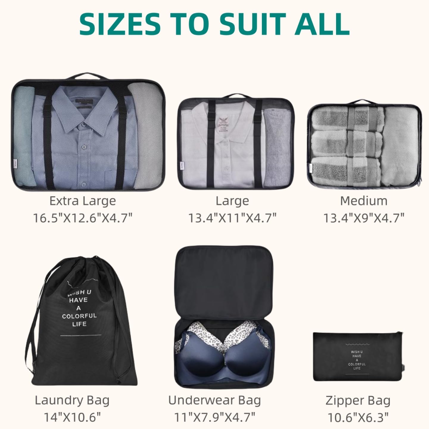 VAGREEZ Lightweight Travel Packing Cubes Set - 4-Piece Luggage Organizer Bags for Carry-On Suitcases (Black) | Perfect for Business Trips, Vacations & Weekend Getaways