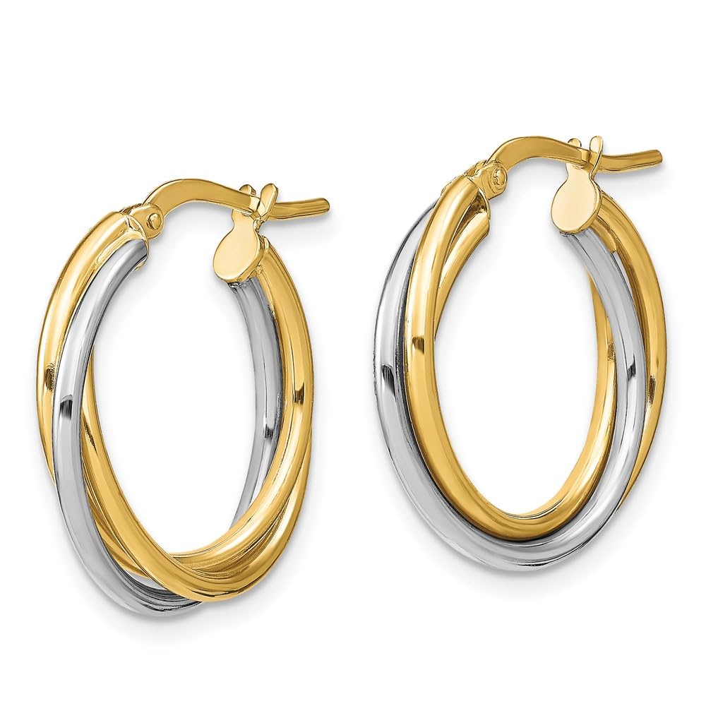 10K Gold Two-Tone Polished Hoop Earrings for Women - Elegant Everyday & Party Jewelry Gift