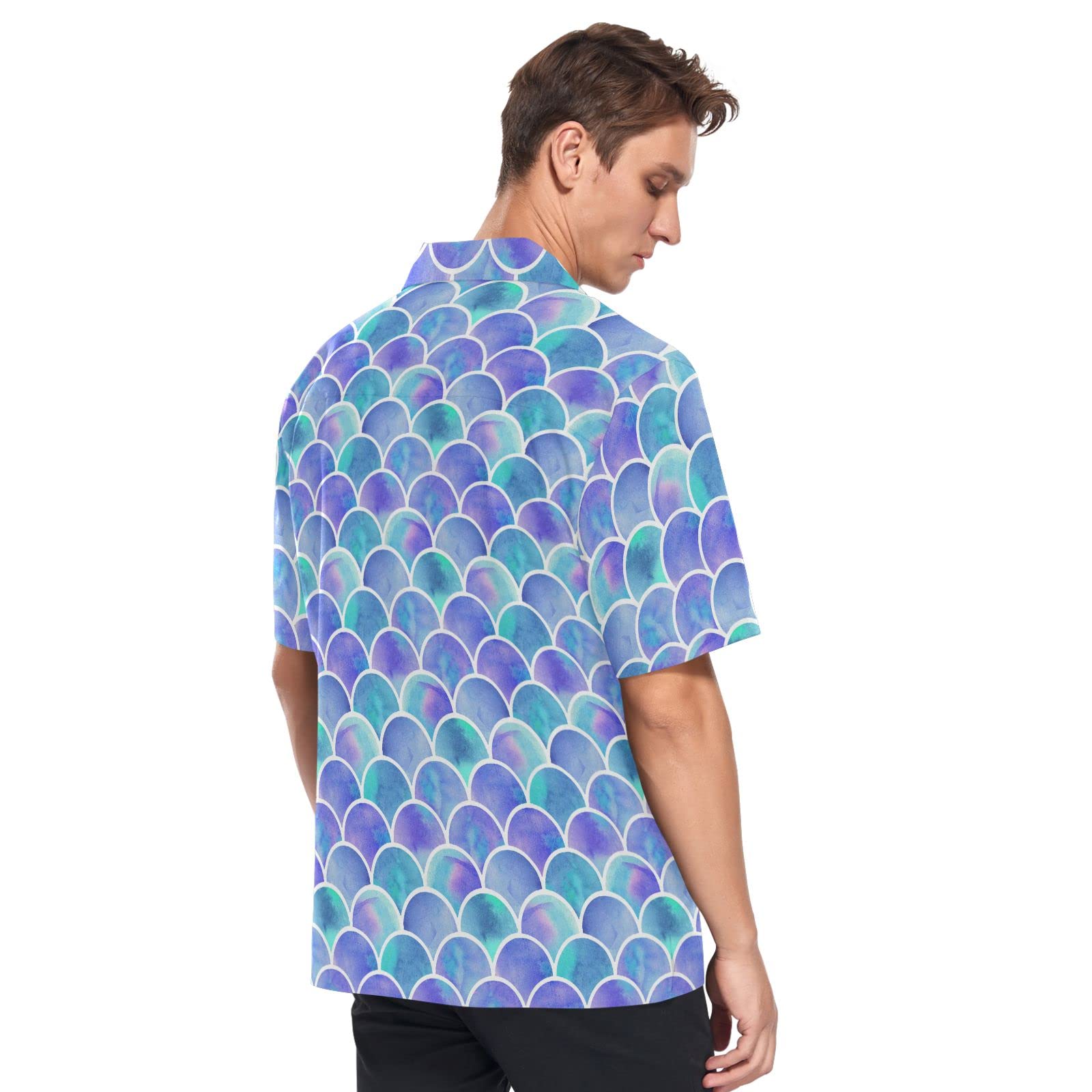 ALAZA Men's Mermaid Scale Quick Dry Hawaiian Shirt - Lightweight Breathable Beach Shirt for Summer Vacation, Pool Party & Tropical Getaway