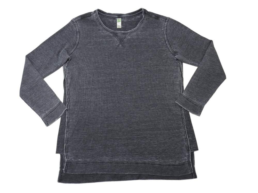 Organic Green Tea Women's Mineral Wash Waffle Knit Top - XX-Large, Black Grey - Comfortable Casual Wear for Yoga, Lounge & Everyday Outfits