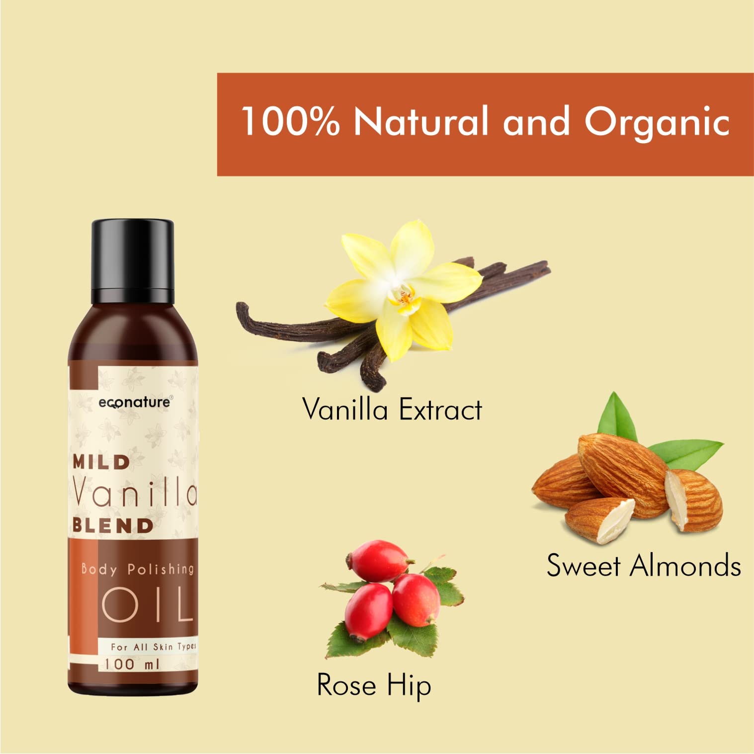 ECONATURE Vanilla & Coffee Body Oil for Dry Skin - Deep Moisturizing, Non-Sticky, Quick Absorbing Skin Care Treatment | 100ml (2 Pack) | Perfect for Daily Hydration, Massage & Post-Shower Nourishment
