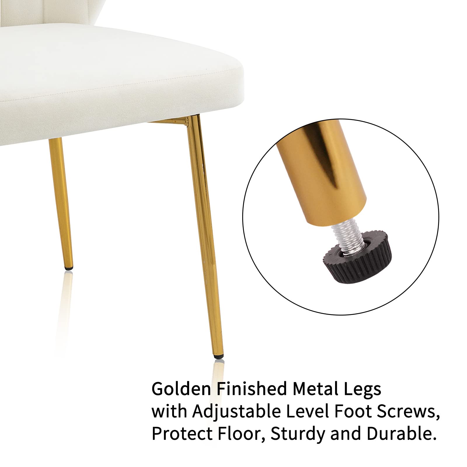 Luxury Velvet Dining Chairs Set of 2 - Modern Upholstered Accent Chairs with Golden Metal Legs for Living Room, Kitchen, Dining Room & Patio - Perfect for Home Decor, Dinner Parties & Cozy Reading (White, 2-Pack)