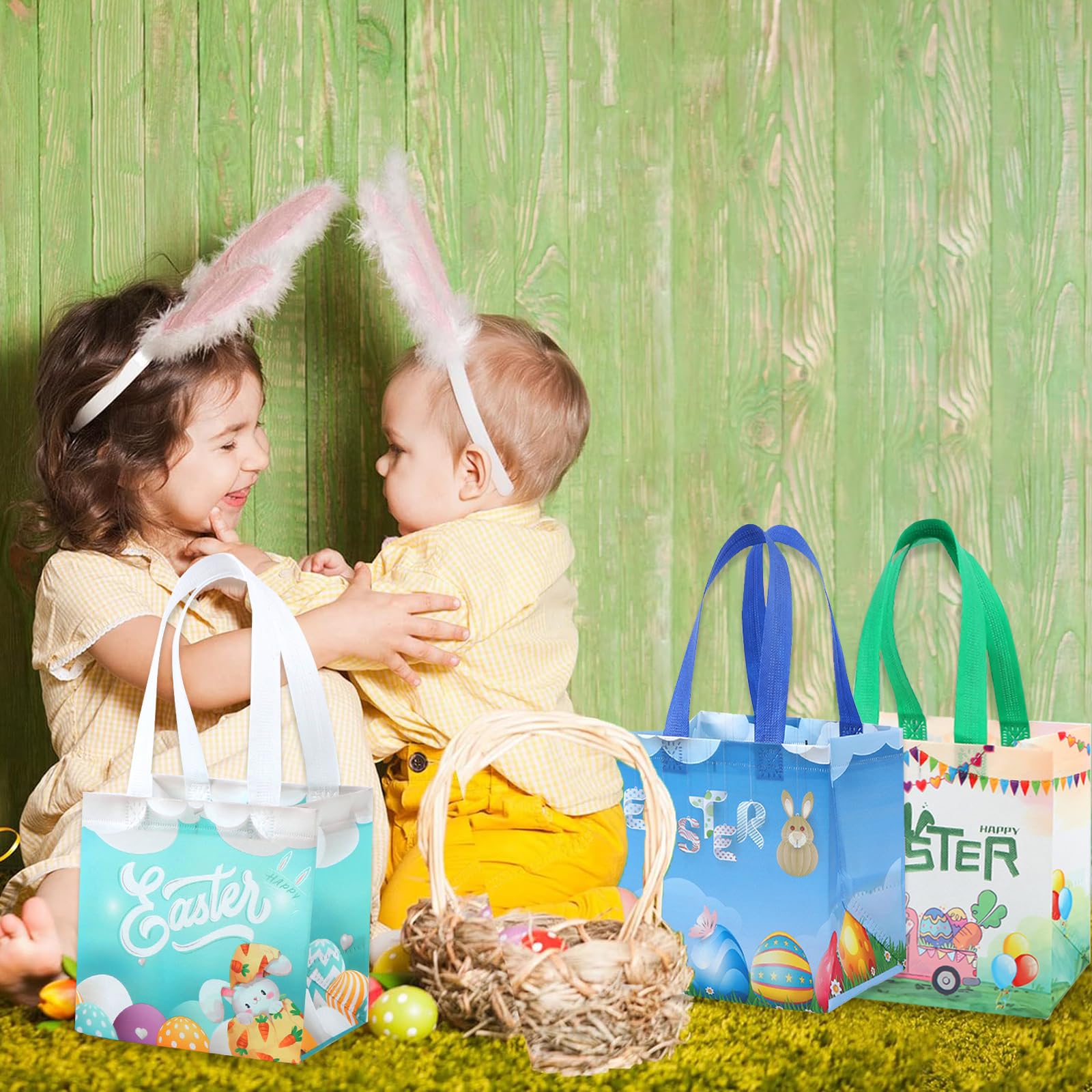 Easter Gift Bags 8Pcs - Reusable Bunny Egg Non-Woven Tote Bags with Handles for Kids Party, Easter Basket Stuffers, Holiday Favors & Treat Bags - Perfect for Easter Egg Hunts, Classroom Rewards & Spring Celebrations