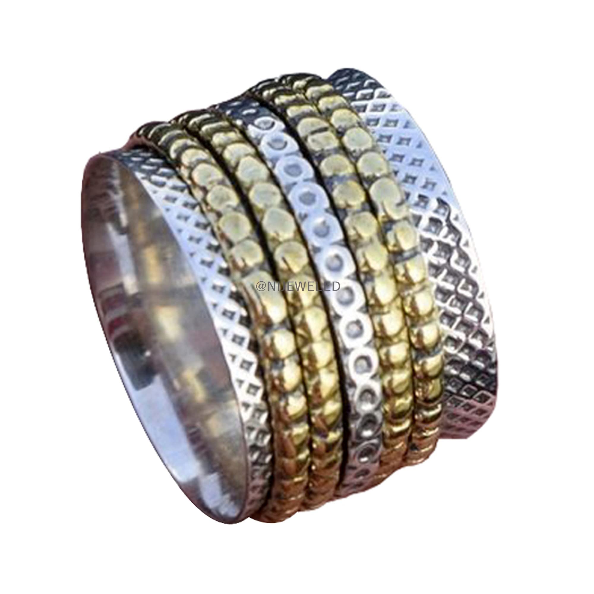 Stylish Spinner Ring for Women - 925 Sterling Silver, Brass & Copper Anxiety Relief Ring - Meditation, Stress Relief & Focus Aid - Perfect for Daily Wear, Yoga & Mindfulness