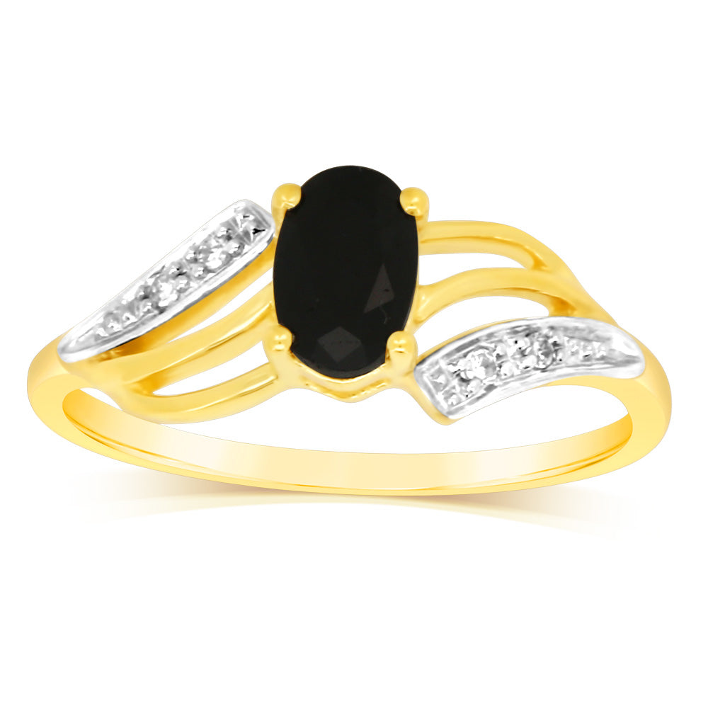 0.65 Carat Natural Sapphire & Diamond Ring in 9K Yellow Gold - Elegant Engagement, Wedding, Anniversary Jewelry Gift for Women