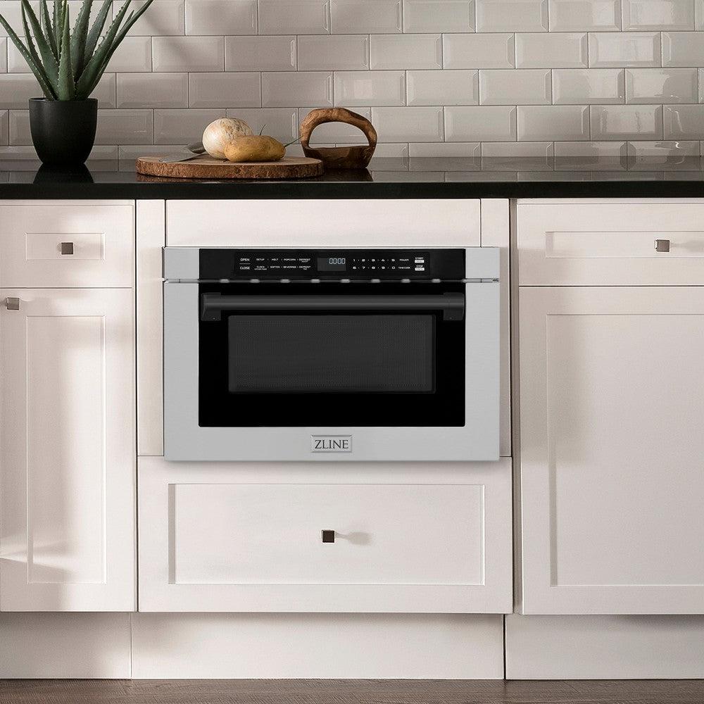 ZLINE Autograph Edition 24-Inch Built-In Microwave Drawer - 1.2 cu ft Stainless Steel with Matte Black Accents (MWDZ 1 H MB) - Perfect for Modern Kitchens, Small Spaces & Luxury Home Upgrades