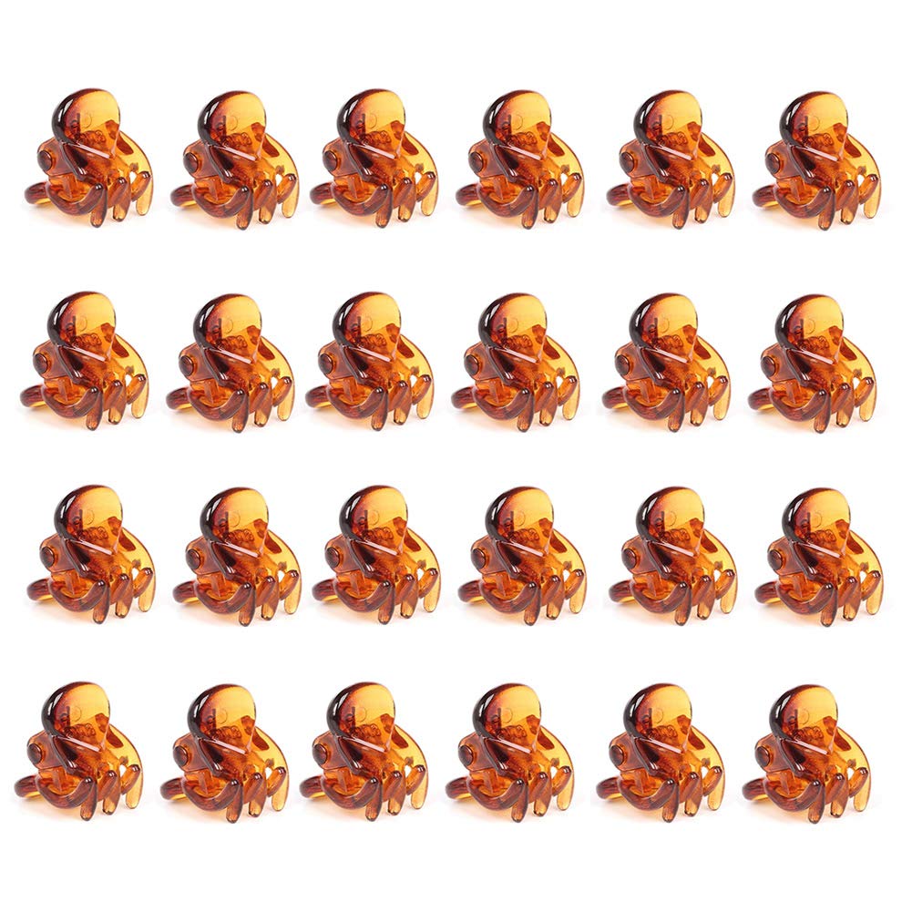 XZEN 24PCS Small Claw Hair Clips for Women & Girls - Mini Plastic No-Slip Hair Grips for Bangs & Updos - Brown Hair Accessories for School, Work, and Everyday Styling