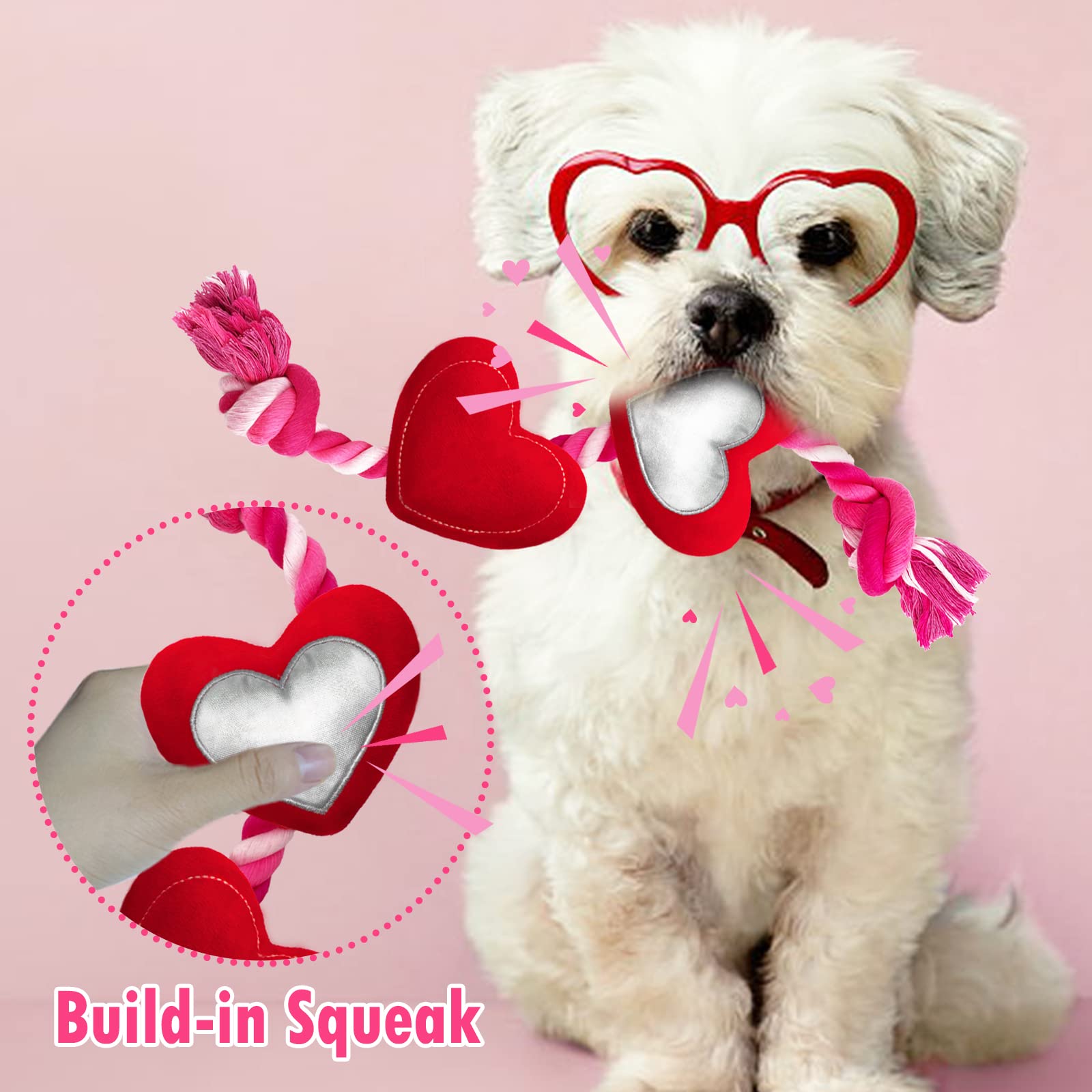 Valentine's Day Dog Toys - Durable Rope & Plush Squeaky Heart Dog Chew Toy for Tug of War | Perfect Valentine Gift for Small & Medium Dogs | Great for Playtime, Training & Bonding with Your Pet