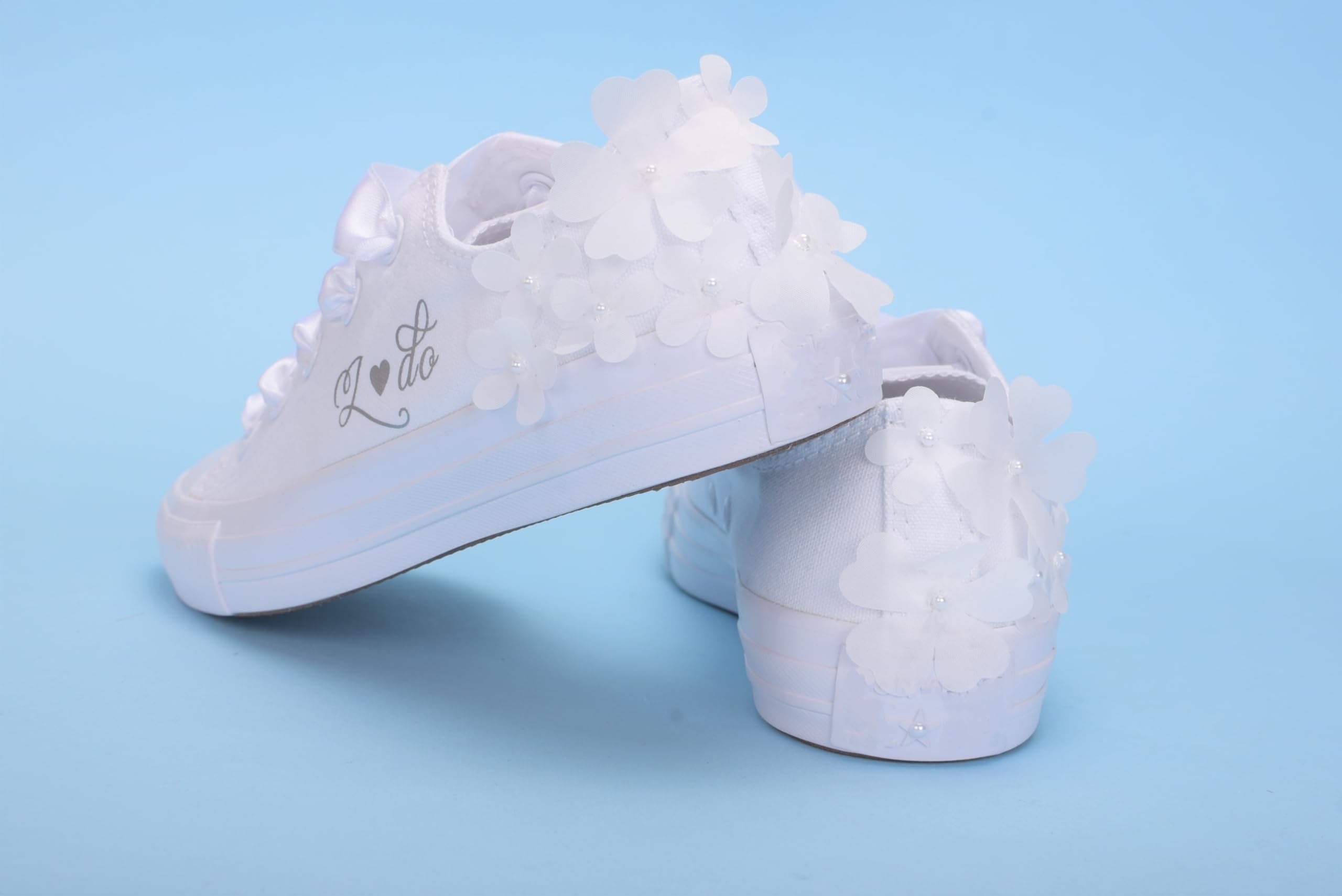 Custom Monogrammed Wedding Sneakers for Women - Personalized Bride Trainers in White, Size 6 - Perfect for Bridal Showers, Bachelorette Parties & Wedding Receptions