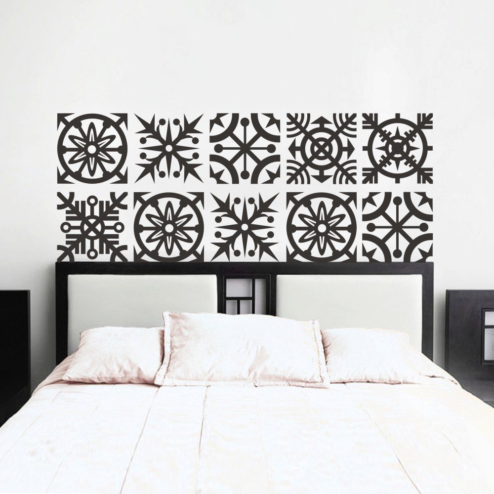 Geometric Headboard Wall Decal - Vinyl Snowflake Wall Sticker for Bedroom Decor - Black Modern Wall Art for Home & Nursery Decoration
