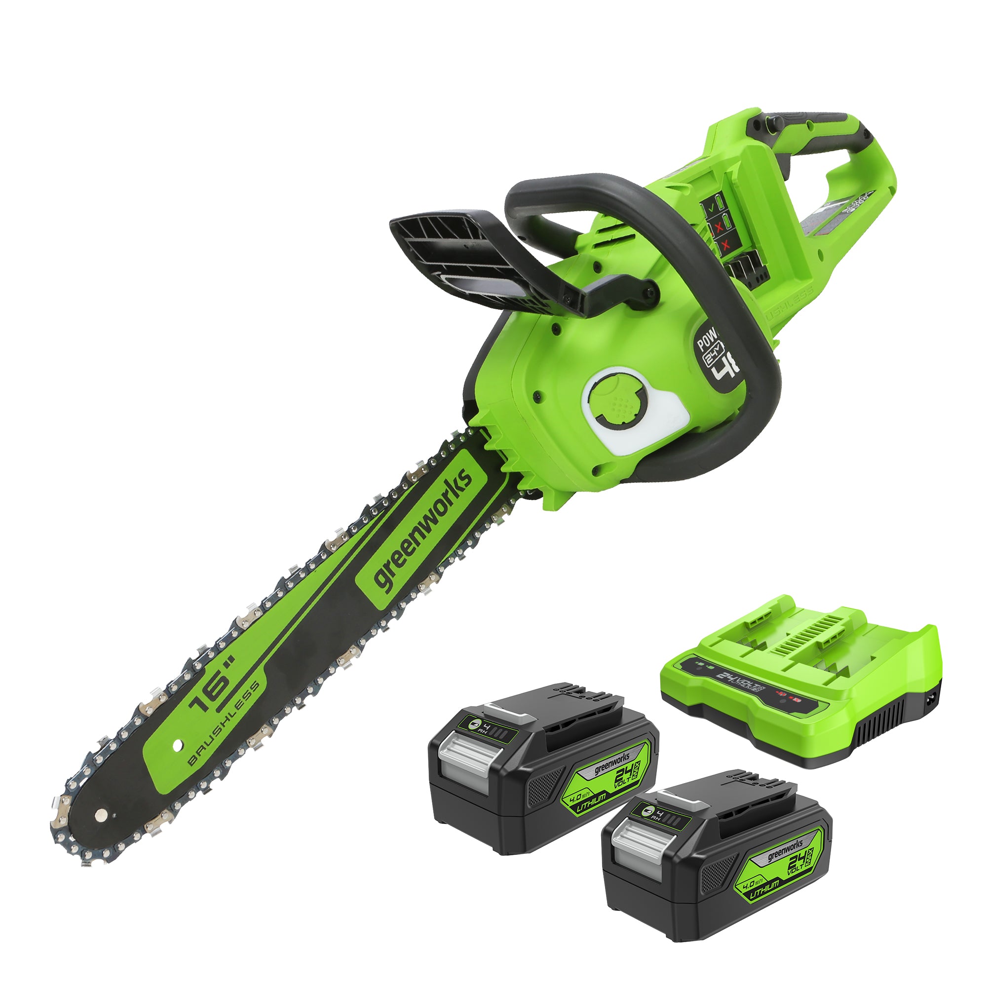 48V (2x24V) 16-Inch Cordless Battery Chainsaw with Two 4.0Ah USB Batteries & Dual Port Fast Charger - Perfect for Tree Trimming, Firewood Cutting, and Yard Maintenance